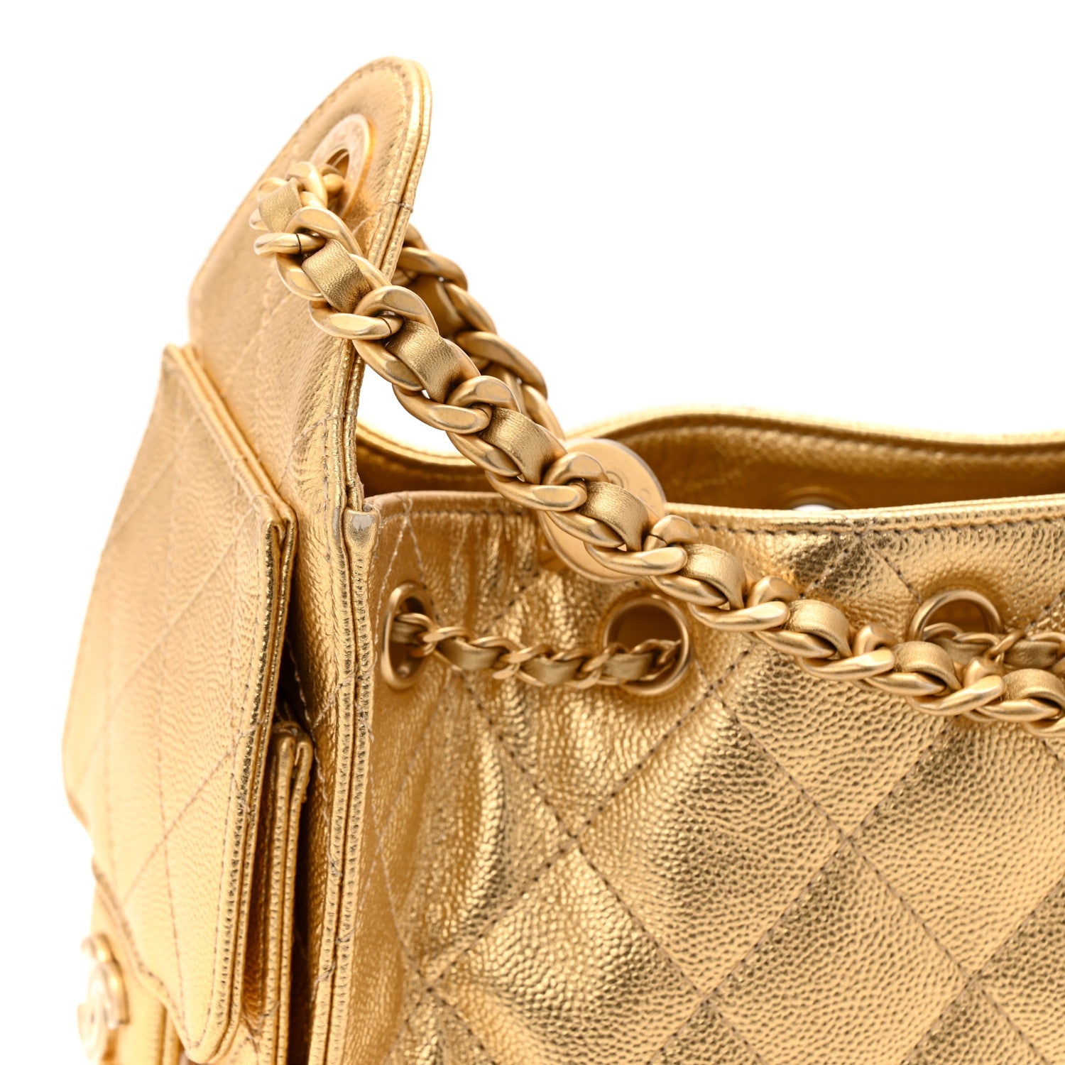 Chanel Metallic Caviar Quilted Mini Chanel 25 Handbag Gold