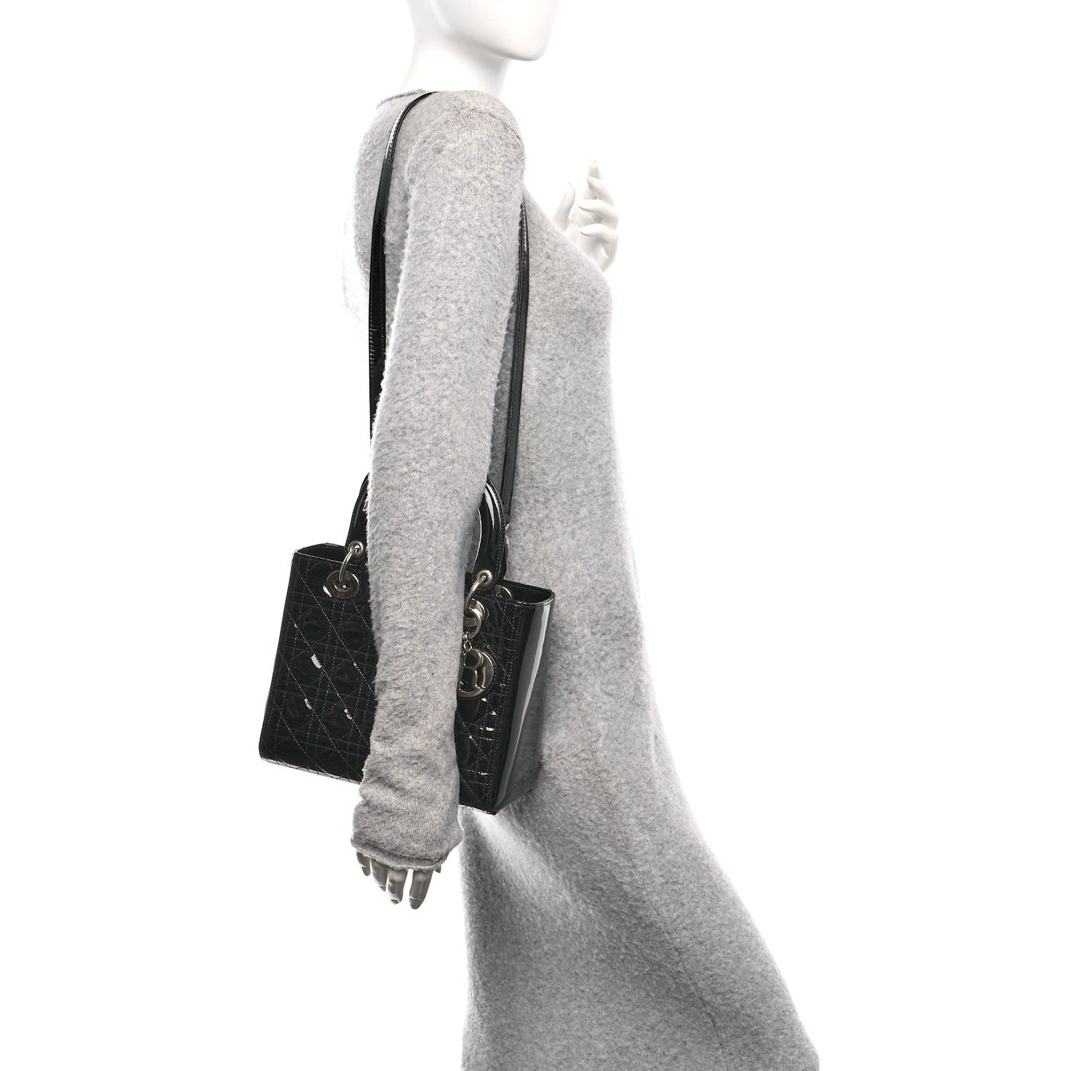 Christian Dior Patent Cannage Medium Lady Dior Black