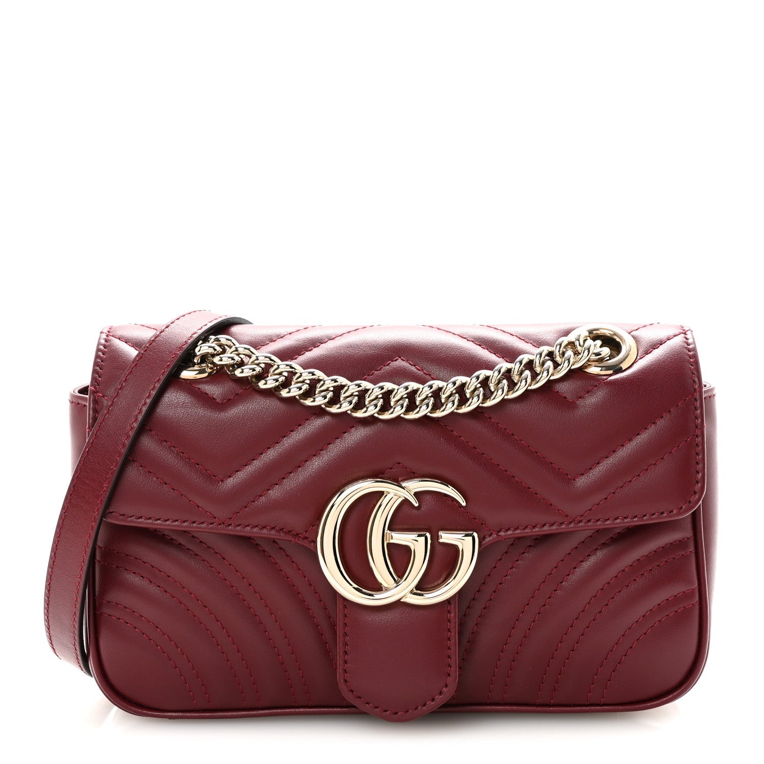 Gucci Calfskin Matelasse Small GG Marmont Shoulder Bag  Rosso Ancora