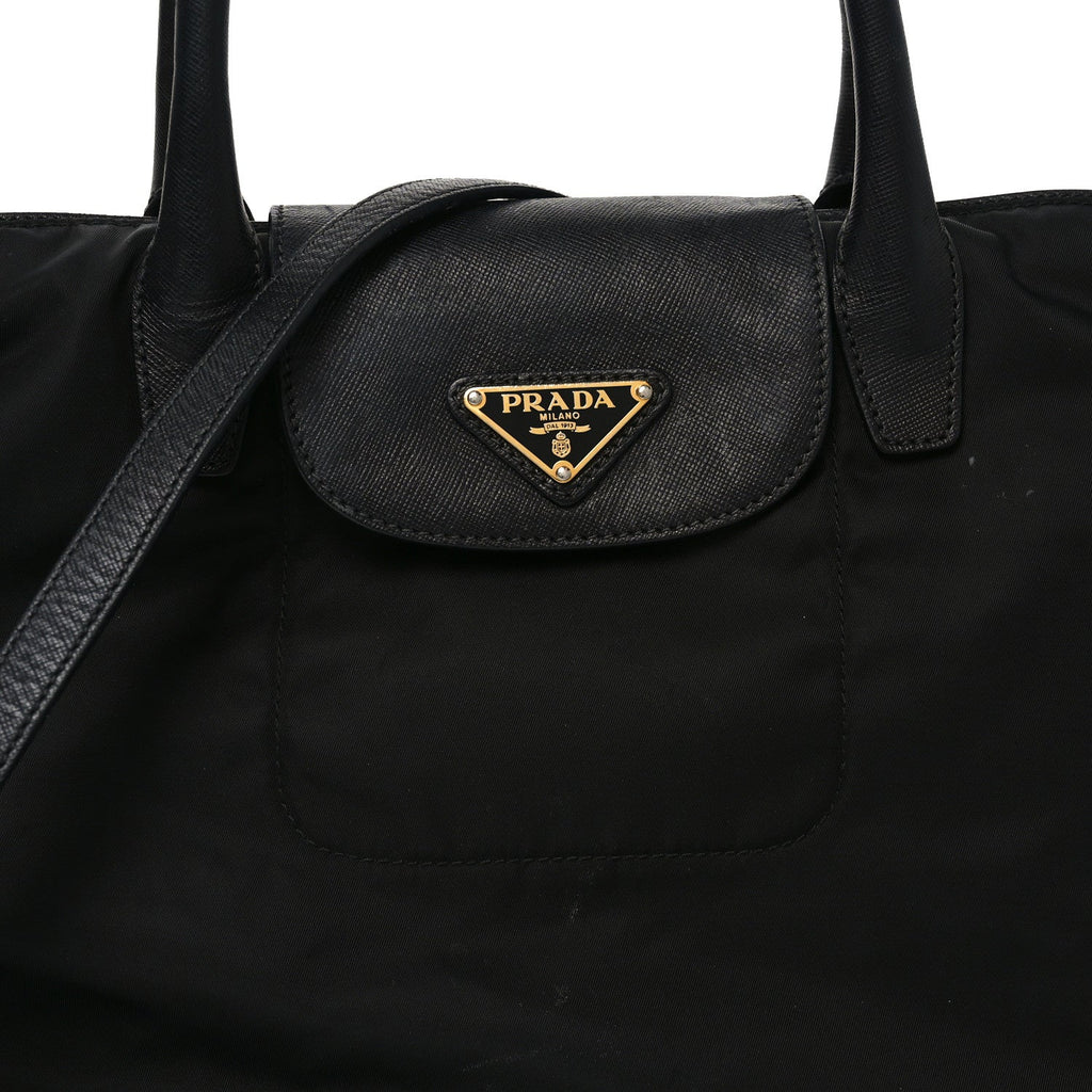 Prada Tessuto Nylon Saffiano Shopping Tote Black