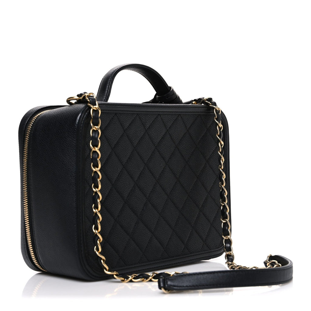 Chanel Caviar Quilted Large CC Filigree Vanity Case Black