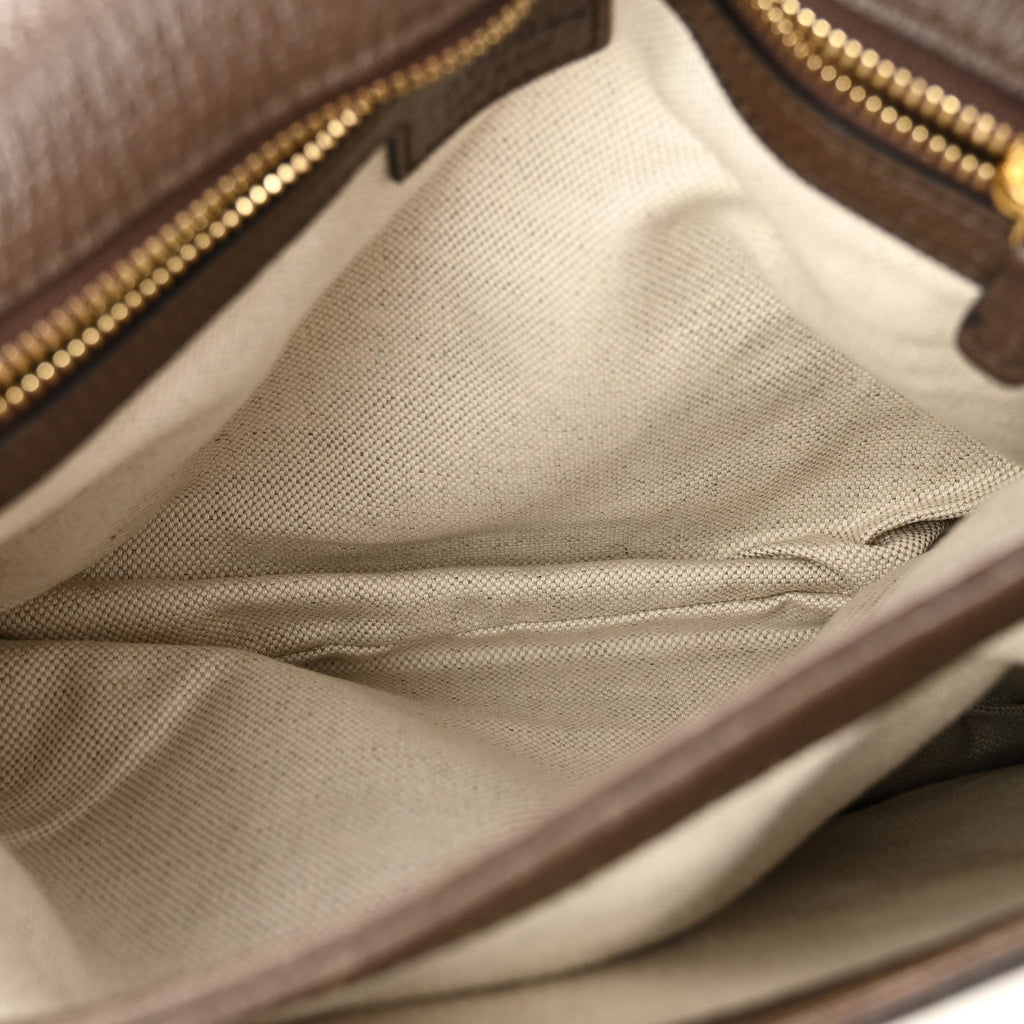 Gucci GG Supreme Monogram Textured Dollar Calfskin Web Medium Blondie Top Handle Shoulder Flap Bag Beige Ebony New Acero
