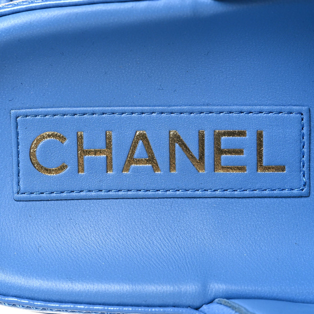 Lambskin Quilted Velcro Dad Chain CC Slide Sandals 37 Blue