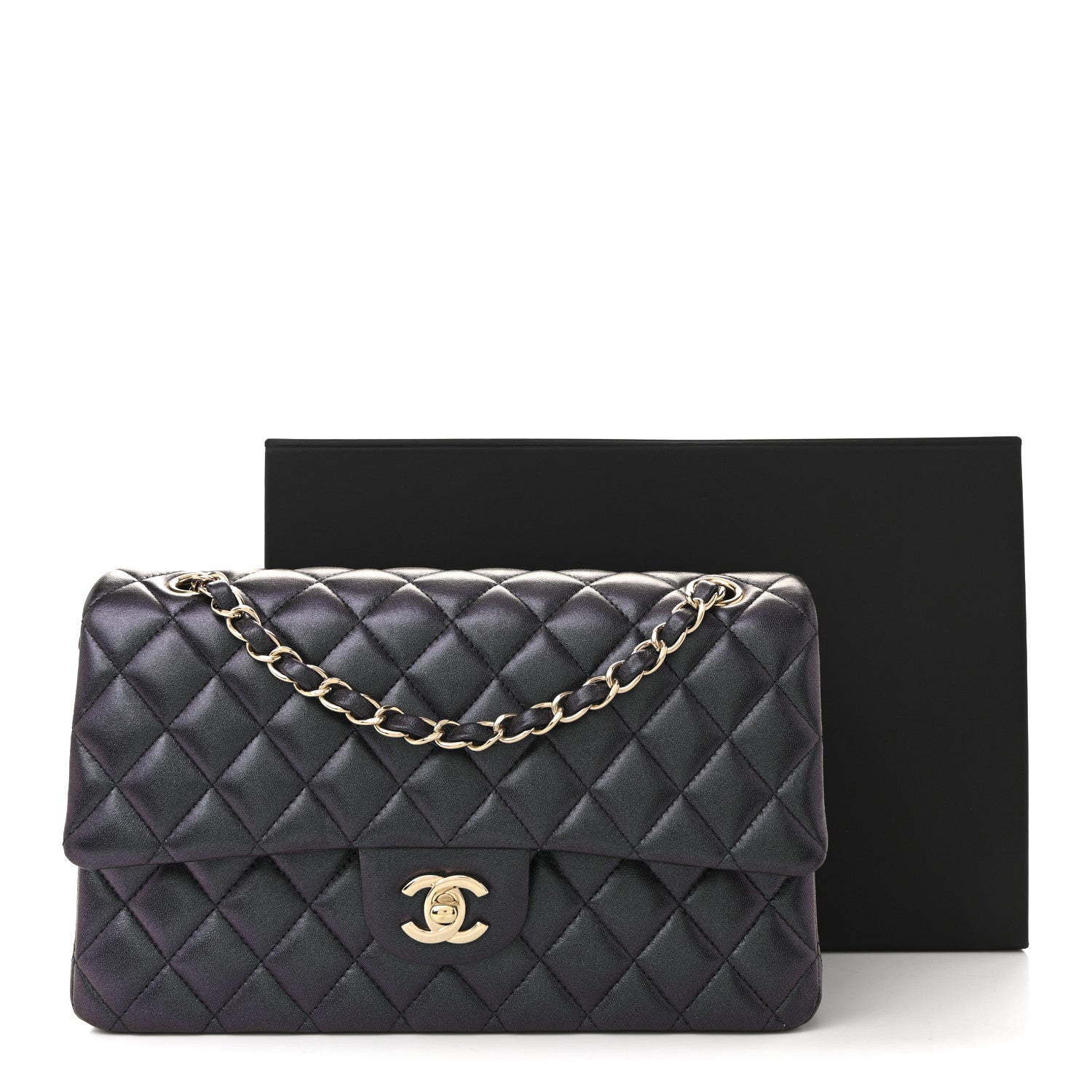Chanel Iridescent Lambskin Quilted Medium Double Flap Black