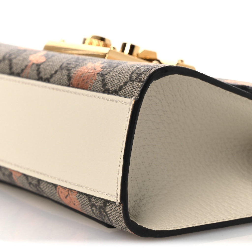 Gucci GG Supreme Monogram Berry Textured Dollar Calfskin Small Padlock Shoulder Bag Beige Ebony Light Copper Mystic White