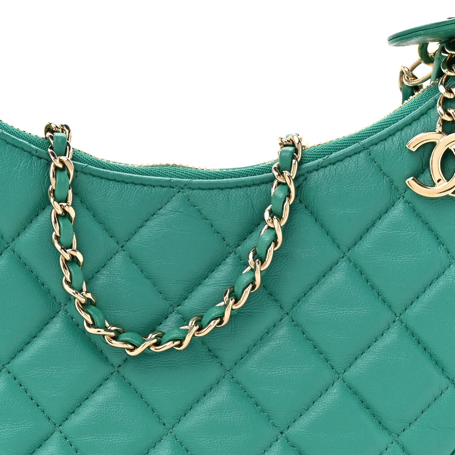 Chanel Lambskin Quilted Chain Around Hobo Green