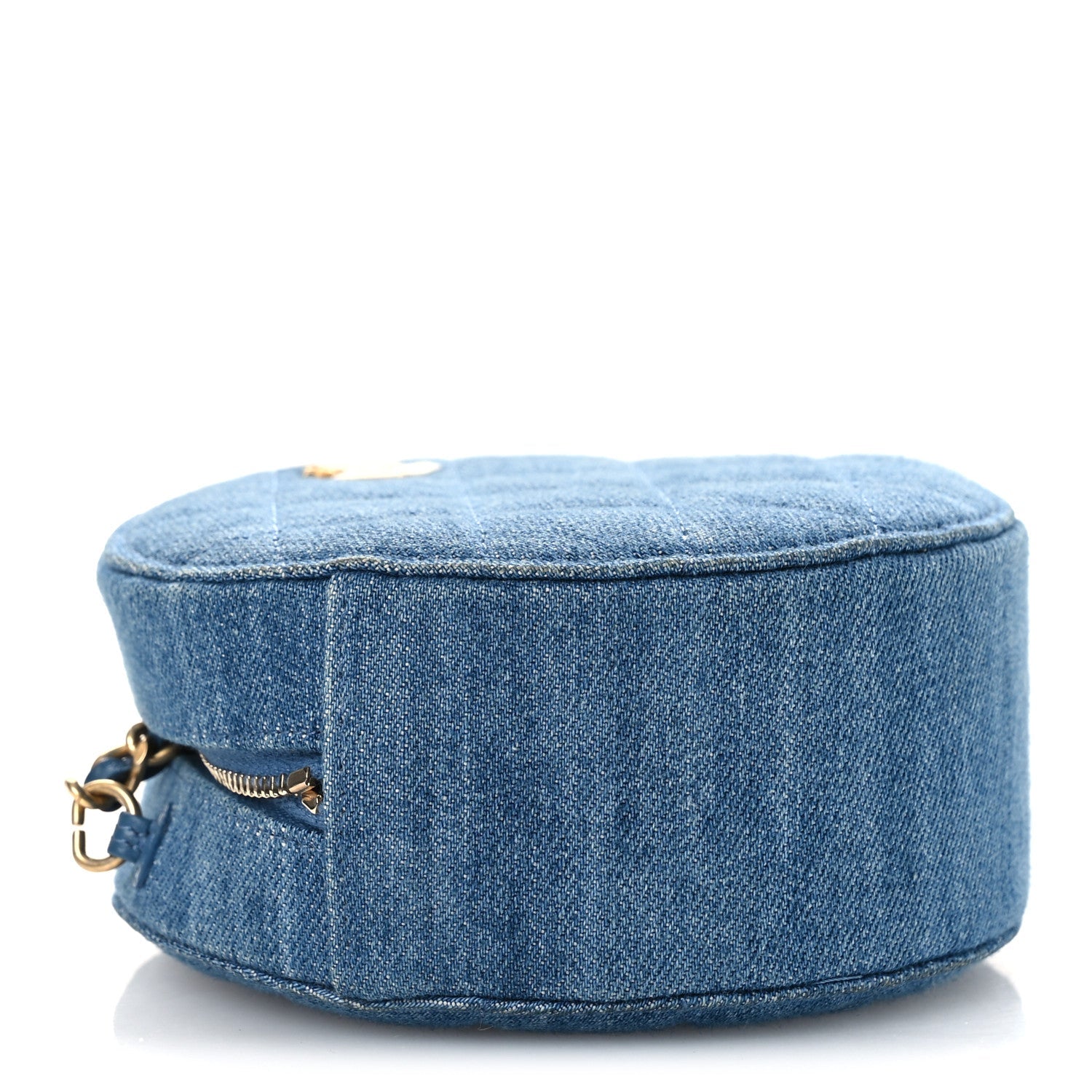 Chanel Denim Quilted Round Pearl Crush Clutch With Chain Blue
