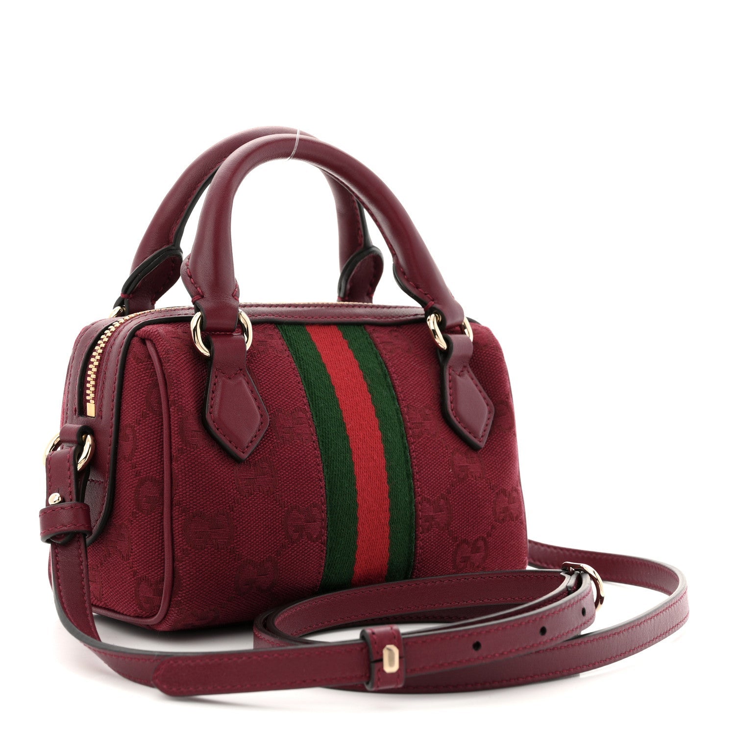 Gucci GG Supreme Monogram Textured Dollar Calfskin Web Super Mini Ophidia Top Handle Bowler Bag Rosso Ancora