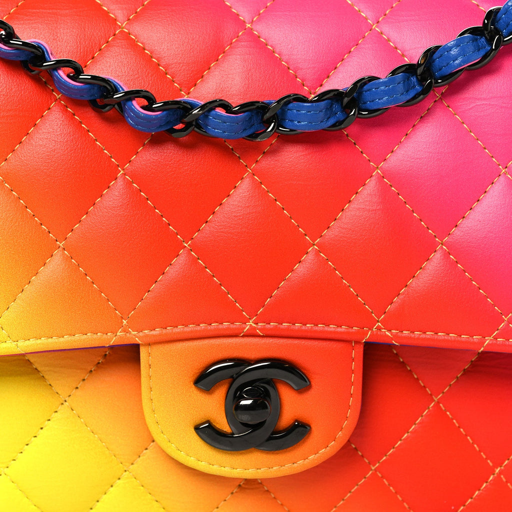 Chanel Calfskin Quilted Medium Rainbow Double Flap Multicolor