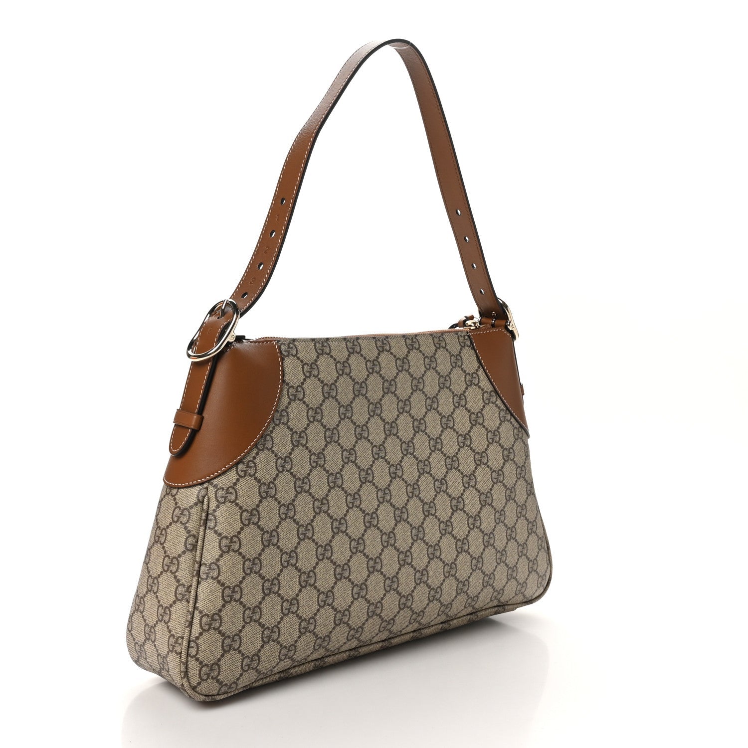 Gucci GG Supreme Monogram Emblem Medium Shoulder Bag Beige Dark Brown