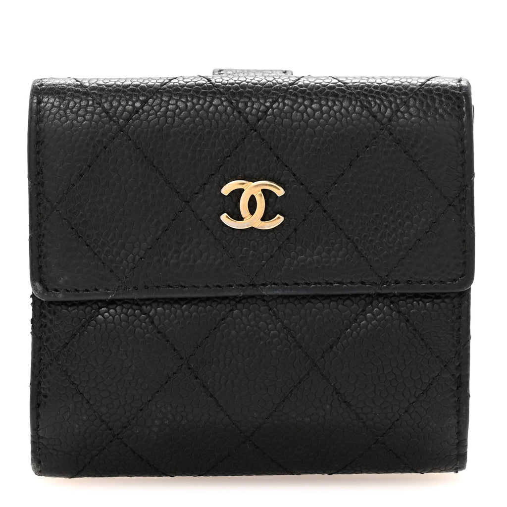 Caviar Quilted Compact French Flap Wallet Black