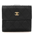 Caviar Quilted Compact French Flap Wallet Black