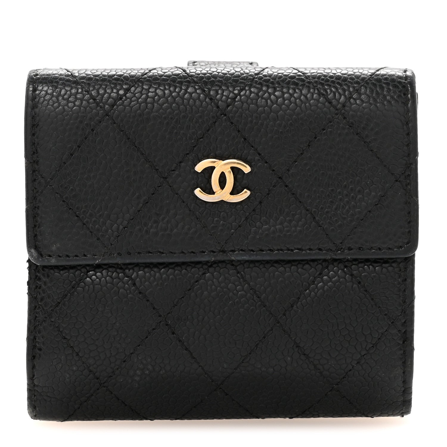 Caviar Quilted Compact French Flap Wallet Black