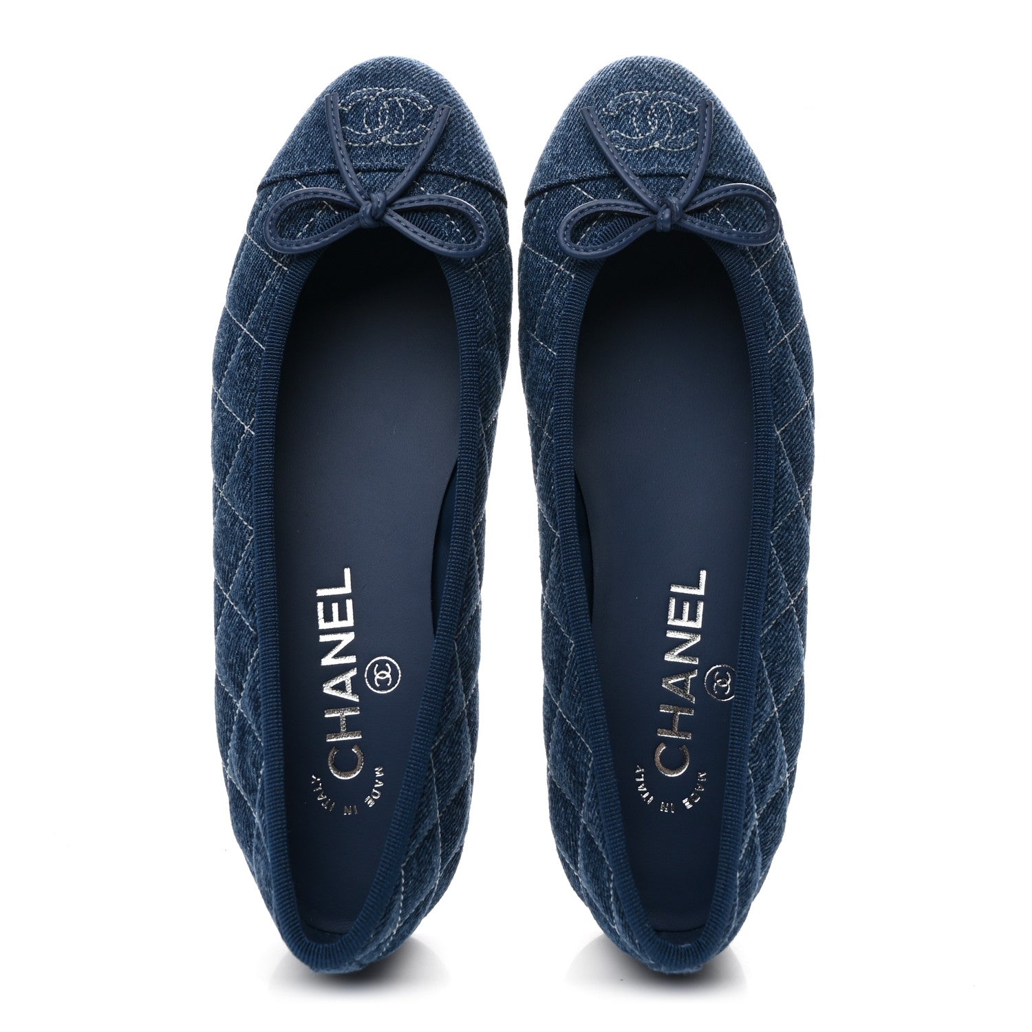 Chanel Washed Denim Quilted Cap Toe CC Ballerina Flats 36.5 Blue