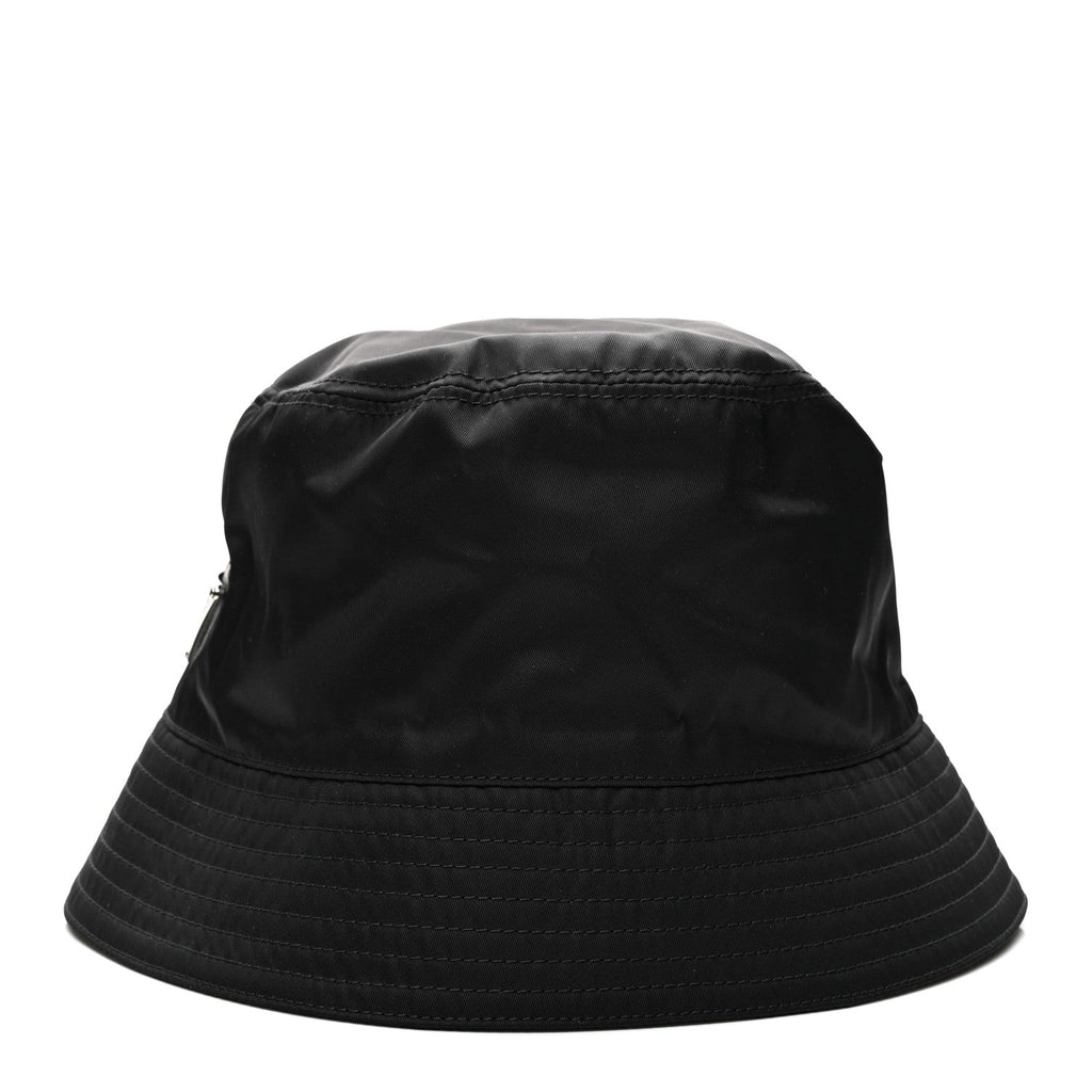 Prada Re-Nylon Metal Triangle Logo Womens Bucket Hat M Black