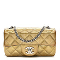 Chanel Striated Patent Quilted Extra Mini Rectangular Flap Gold