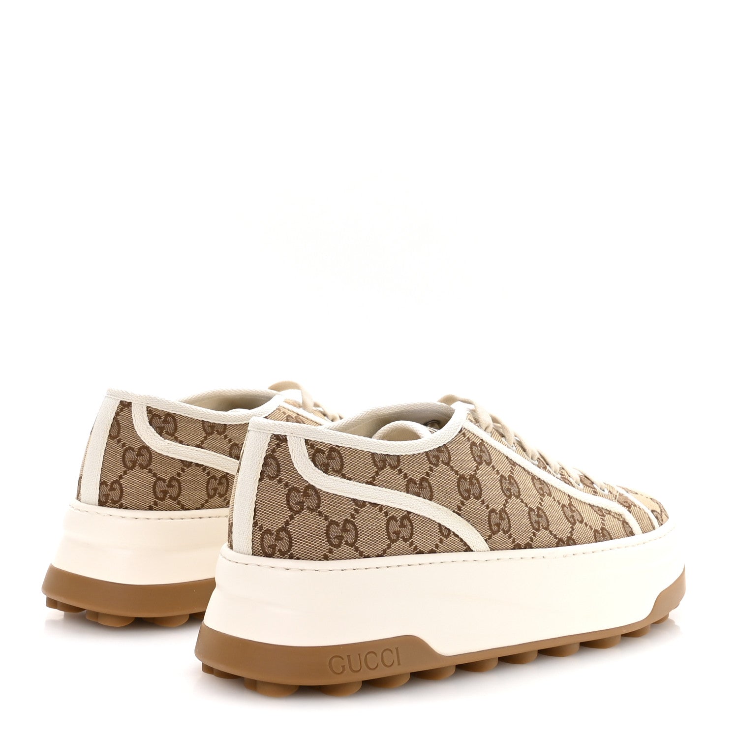 Gucci New Canvas GG Monogram Mens Tennis 1977 55mm Platform Sneakers 11 Beige Ebony Mystic White