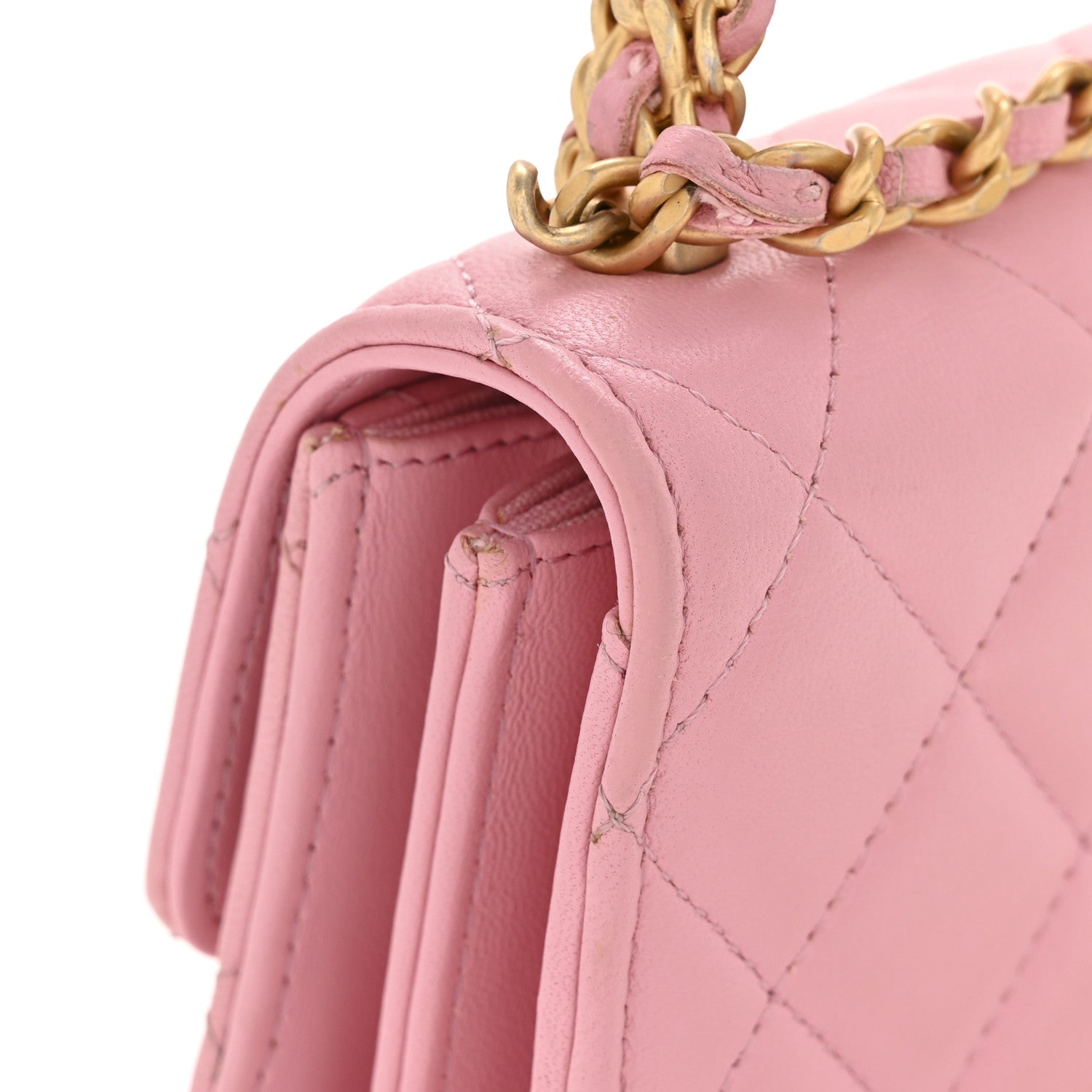 Chanel Lambskin Quilted Pick Me Up Mini Wallet On Chain Light Pink