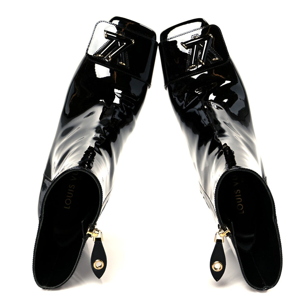 Louis Vuitton Patent Calfskin Shake Ankle Boots 38 Black