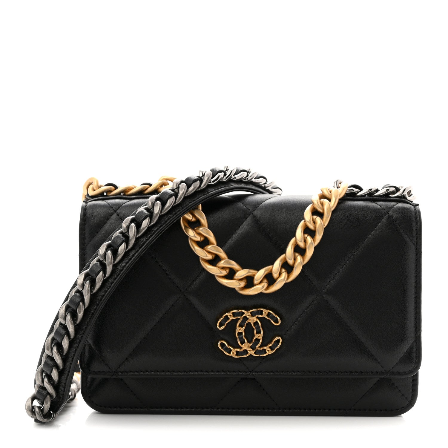 Chanel Lambskin Quilted Chanel 19 Wallet On Chain WOC Black