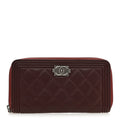 Lambskin Quilted Boy Zip Around Wallet Burgundy