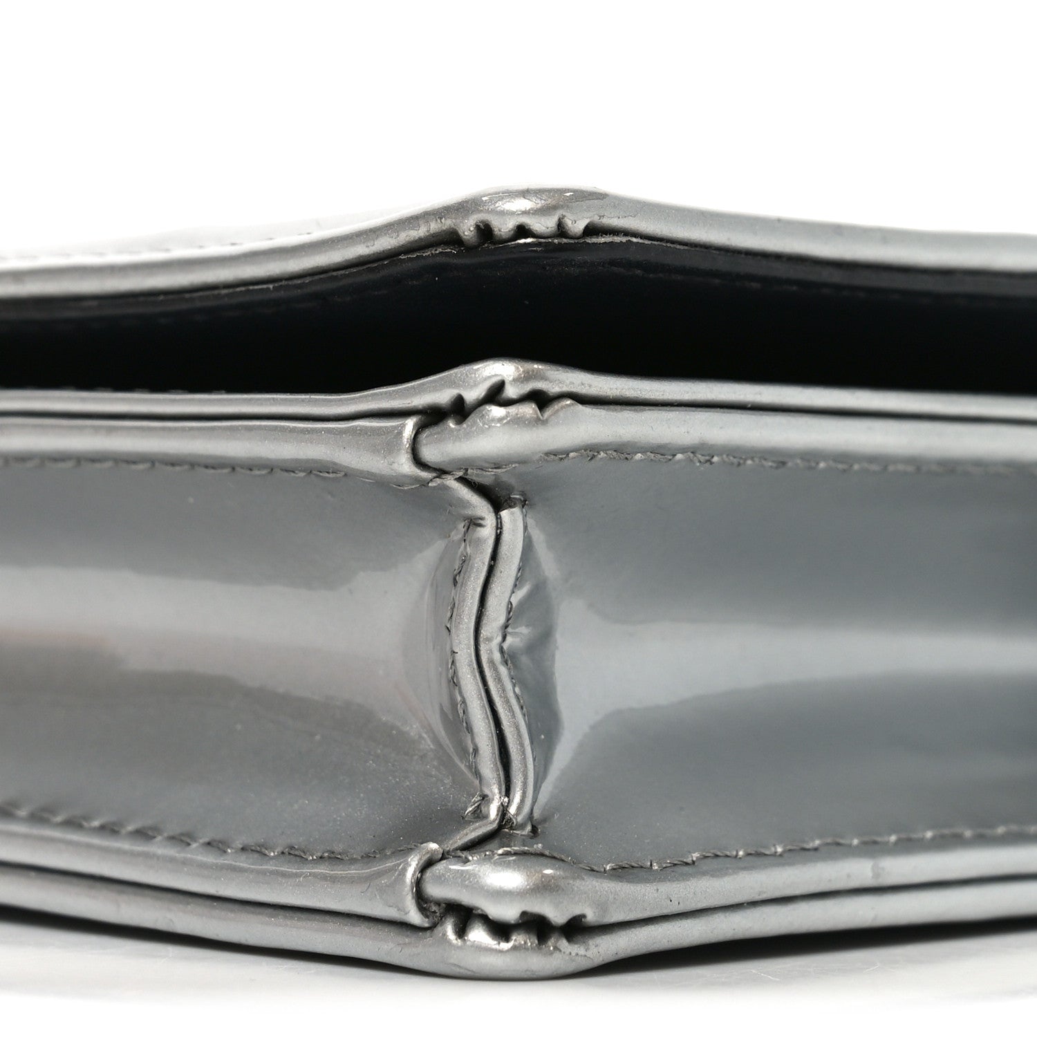 Christian Dior Metallic Patent Micro-Cannage Diorama Wallet on Chain Pouch Silver