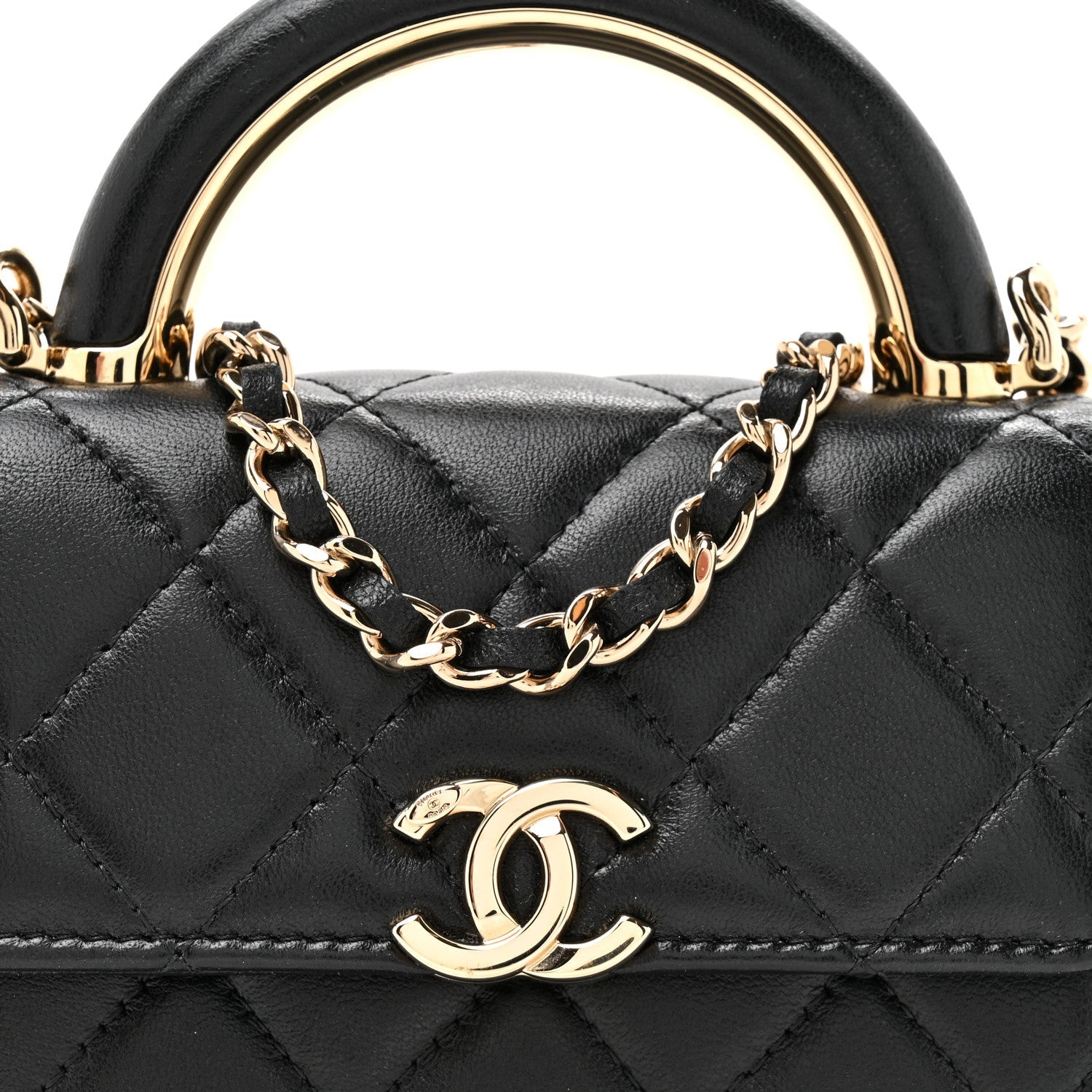 Chanel Lambskin Quilted Top Handle Flap Clutch With Chain Black