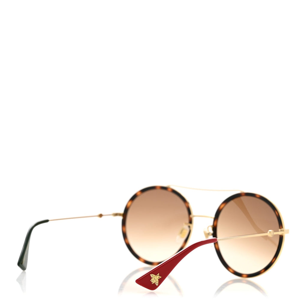 Gucci Metal Round Frame Sunglasses GG0061S Green Red Tortoise