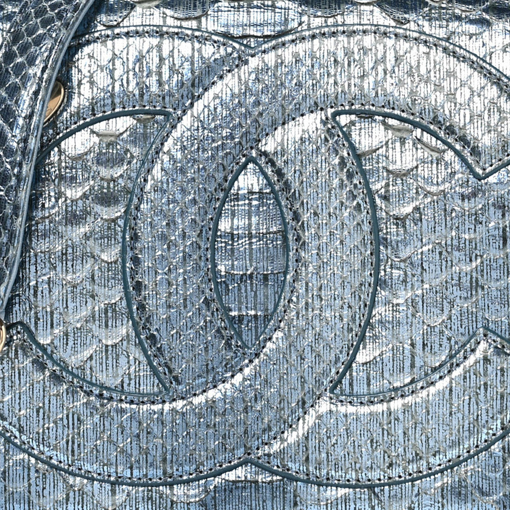 Chanel Metallic Snakeskin CC Flap Bag Blue