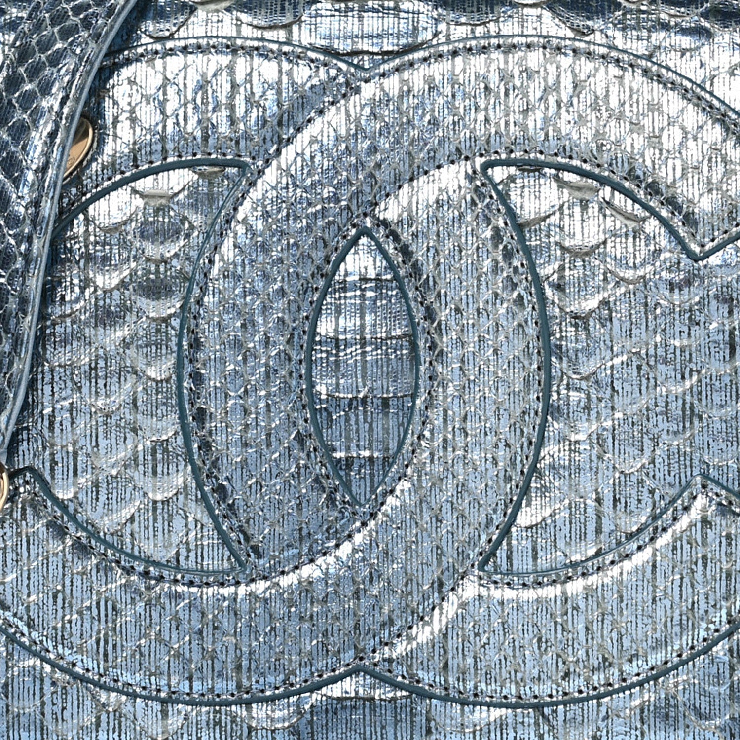 Chanel Metallic Snakeskin CC Flap Bag Blue