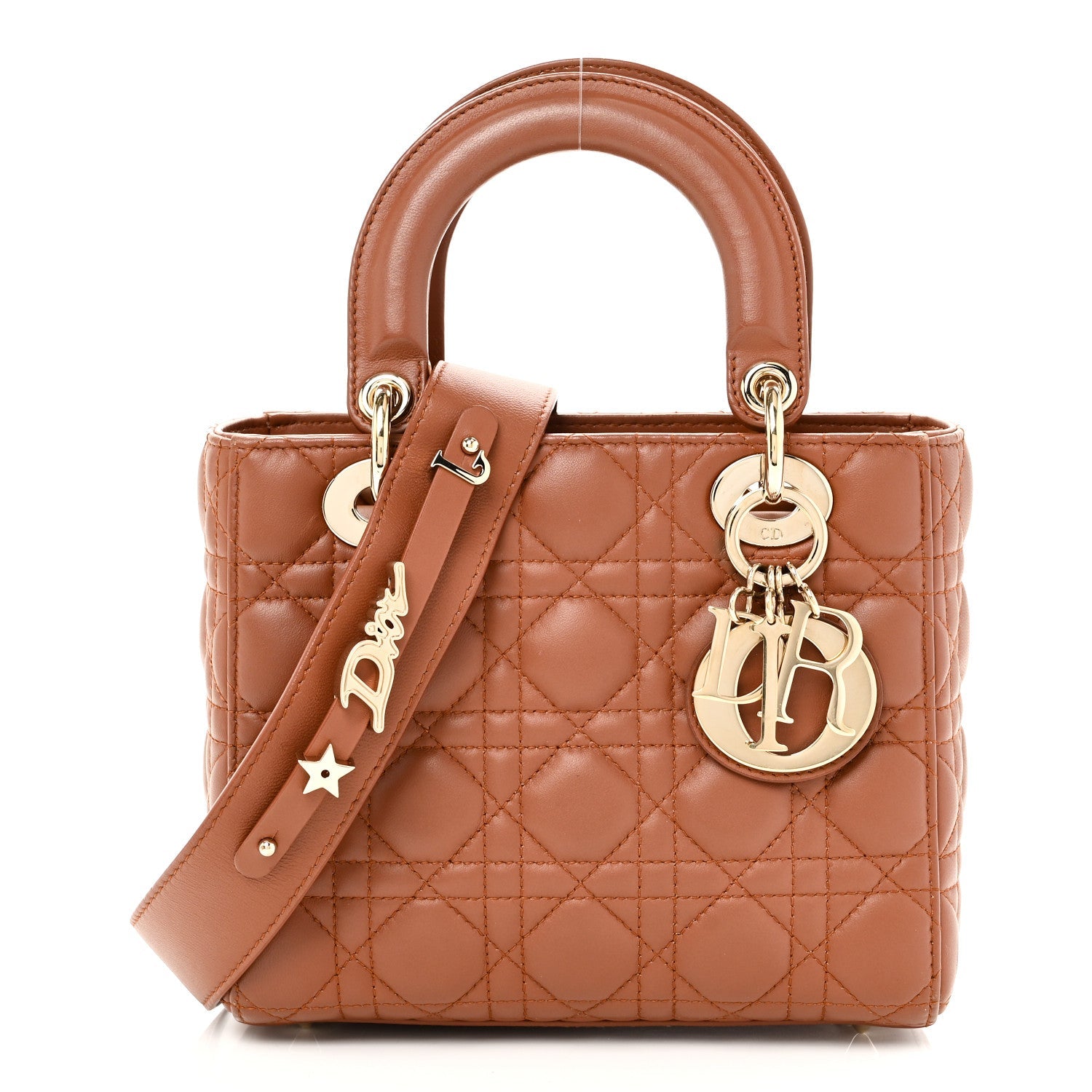 Christian Dior Calfskin Cannage Small My ABCDior Lady Dior Tan
