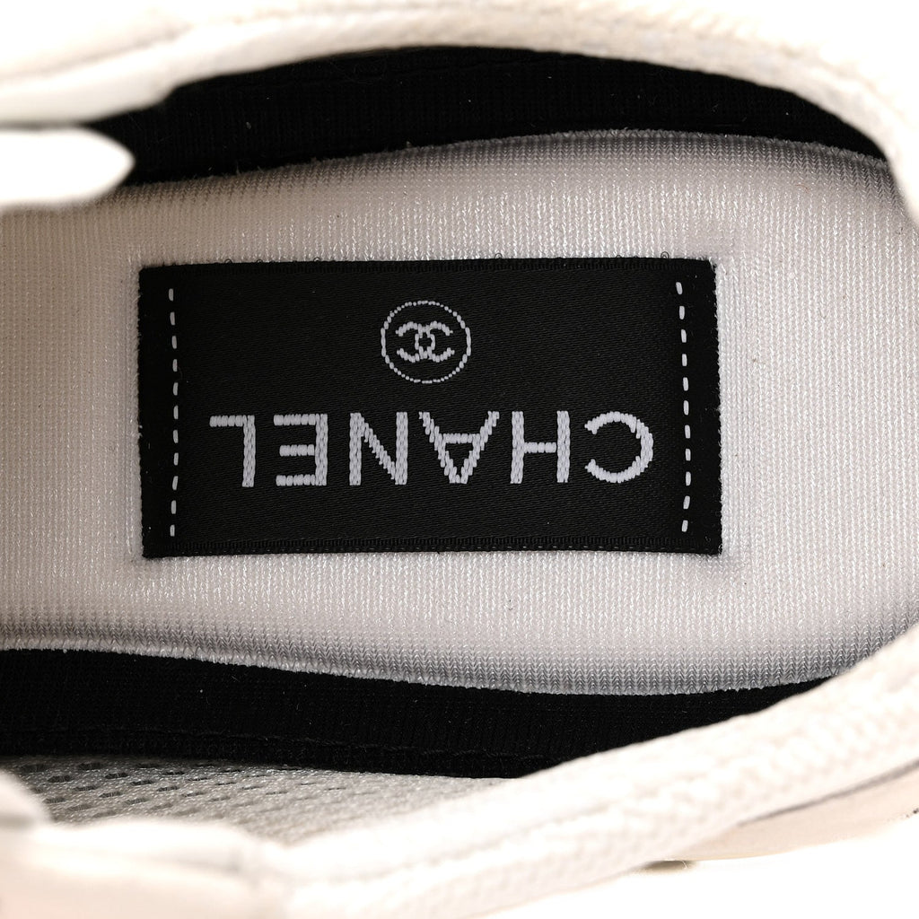 Mixed Fibers Suede Shiny Calfskin Womens CC Sneakers 38.5 White