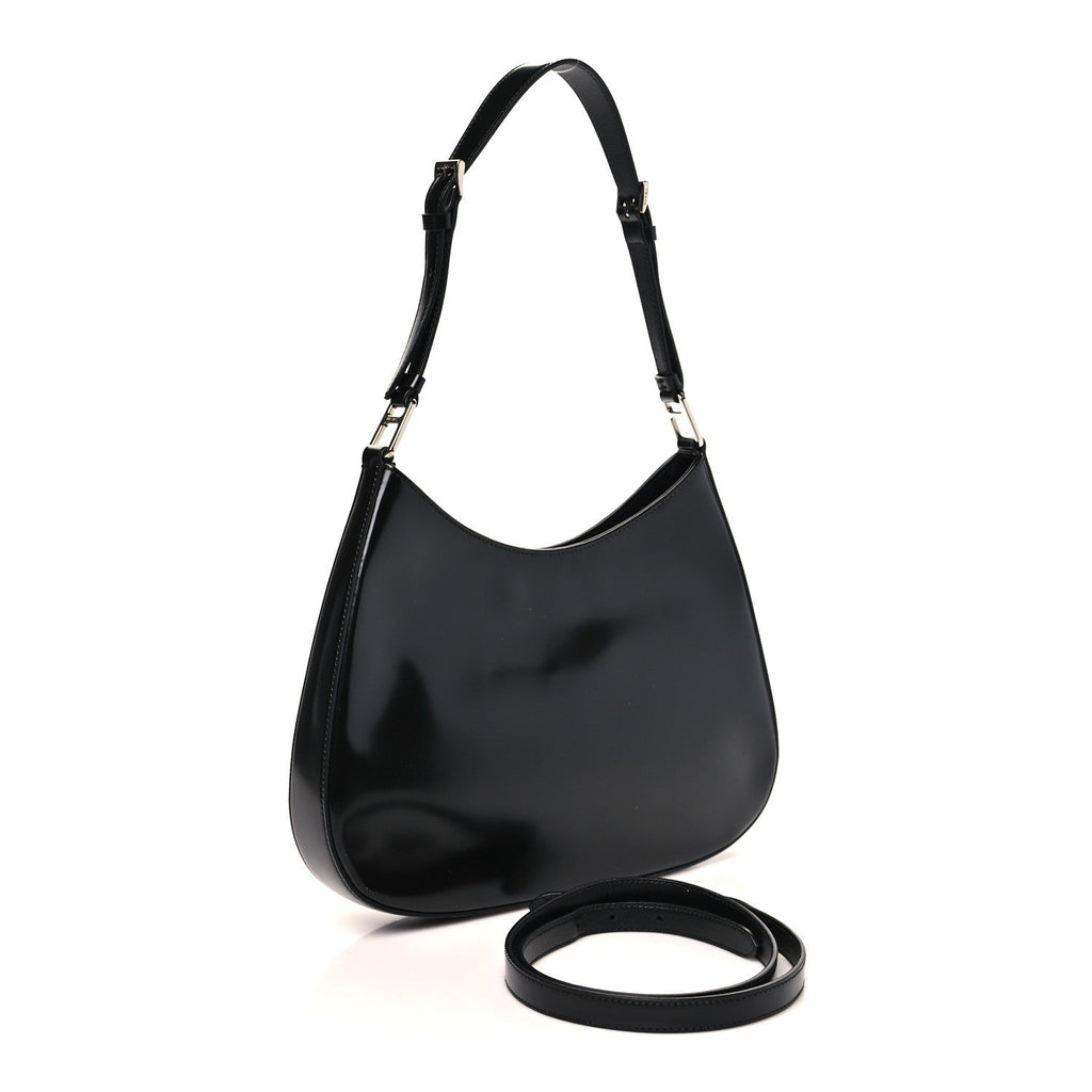 Prada Spazzolato Large Cleo Adjustable Strap Shoulder Bag Black