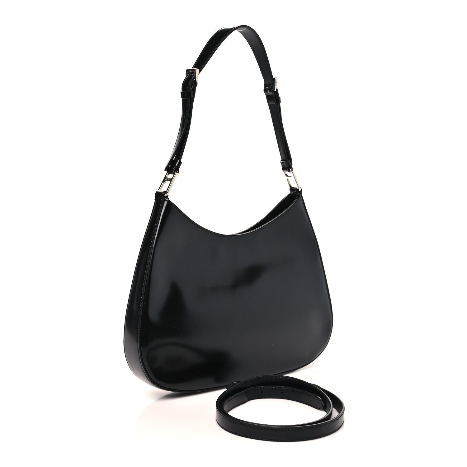 Prada Spazzolato Large Cleo Adjustable Strap Shoulder Bag Black