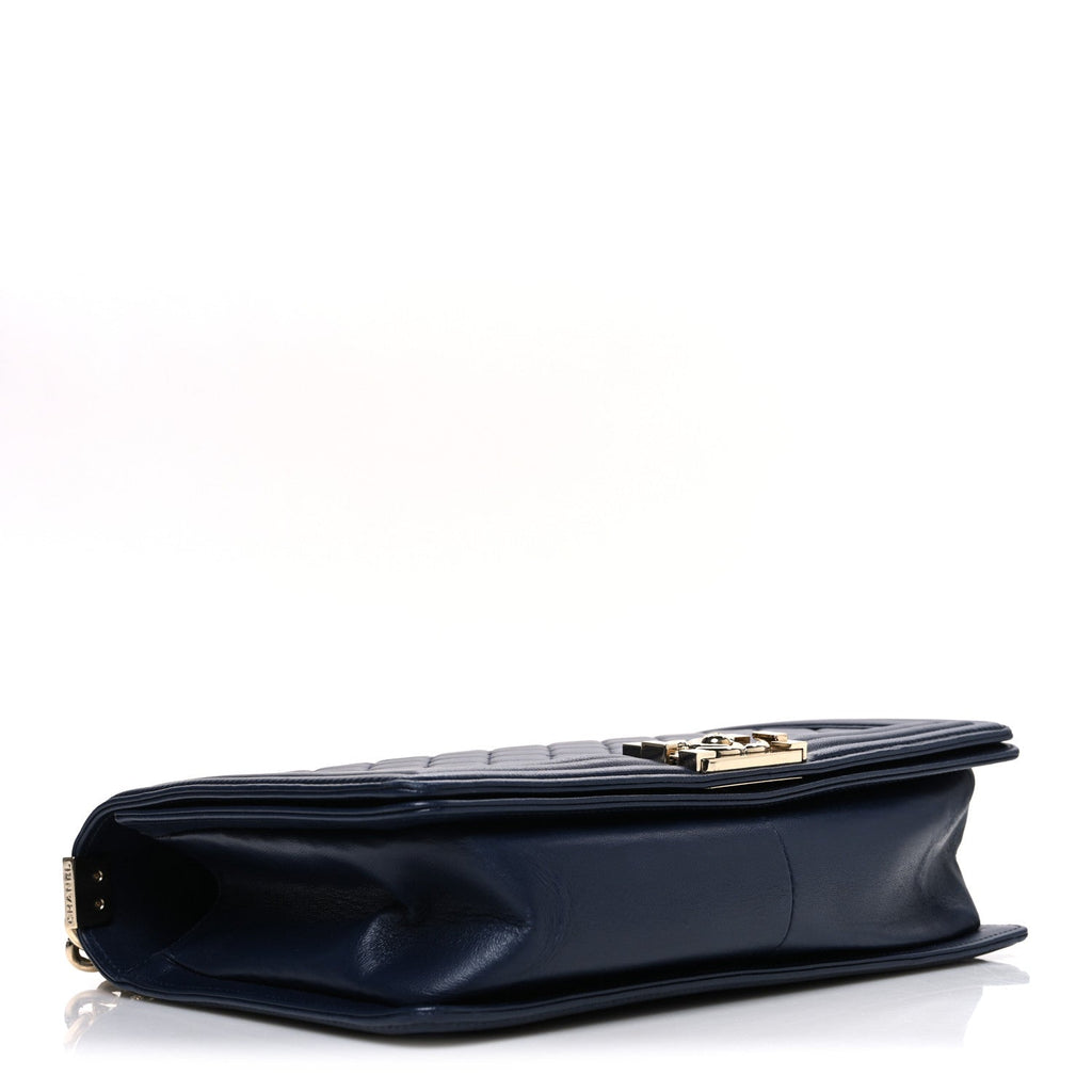 Chanel Lambskin Quilted New Medium Boy Flap Dark Navy Blue