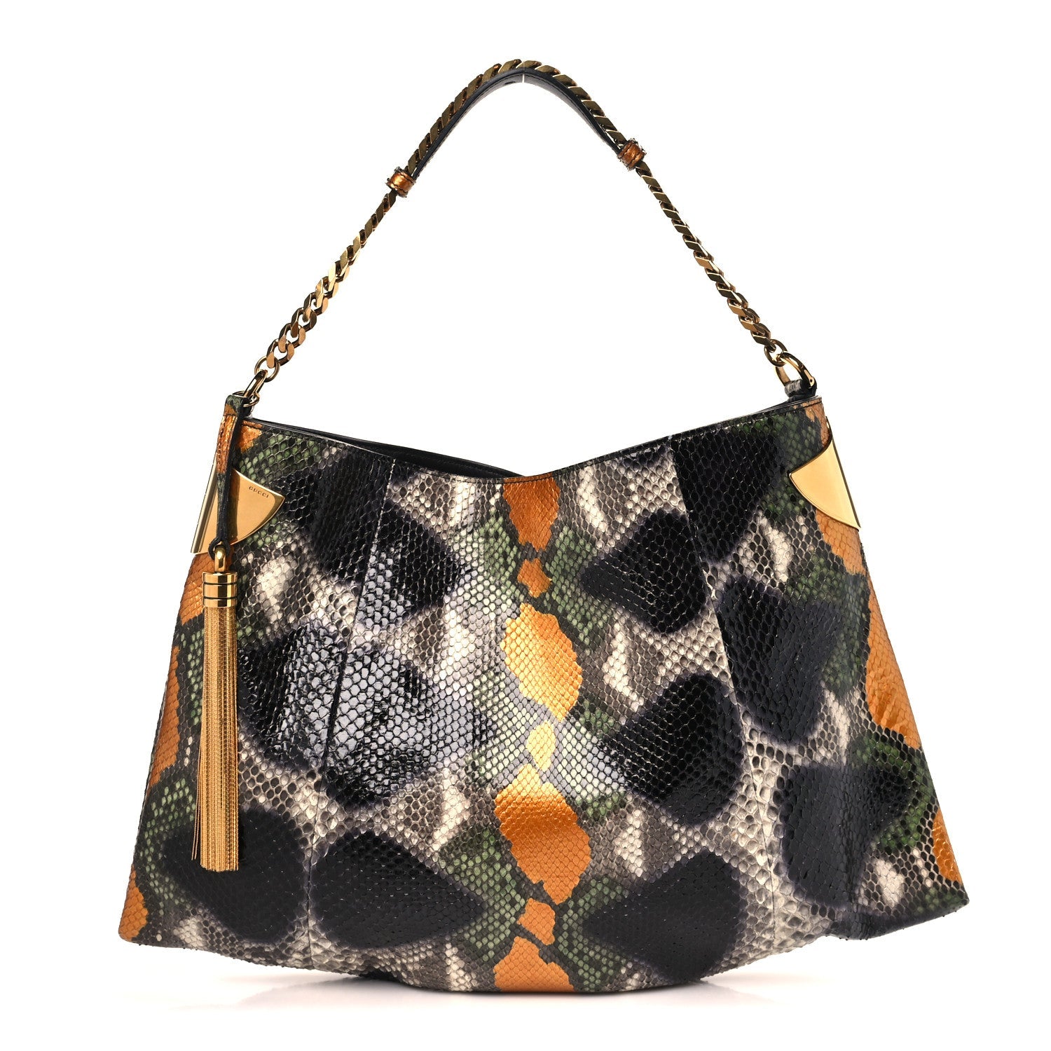 Gucci Snakeskin Medium 1970 Shoulder Bag Black Multicolor