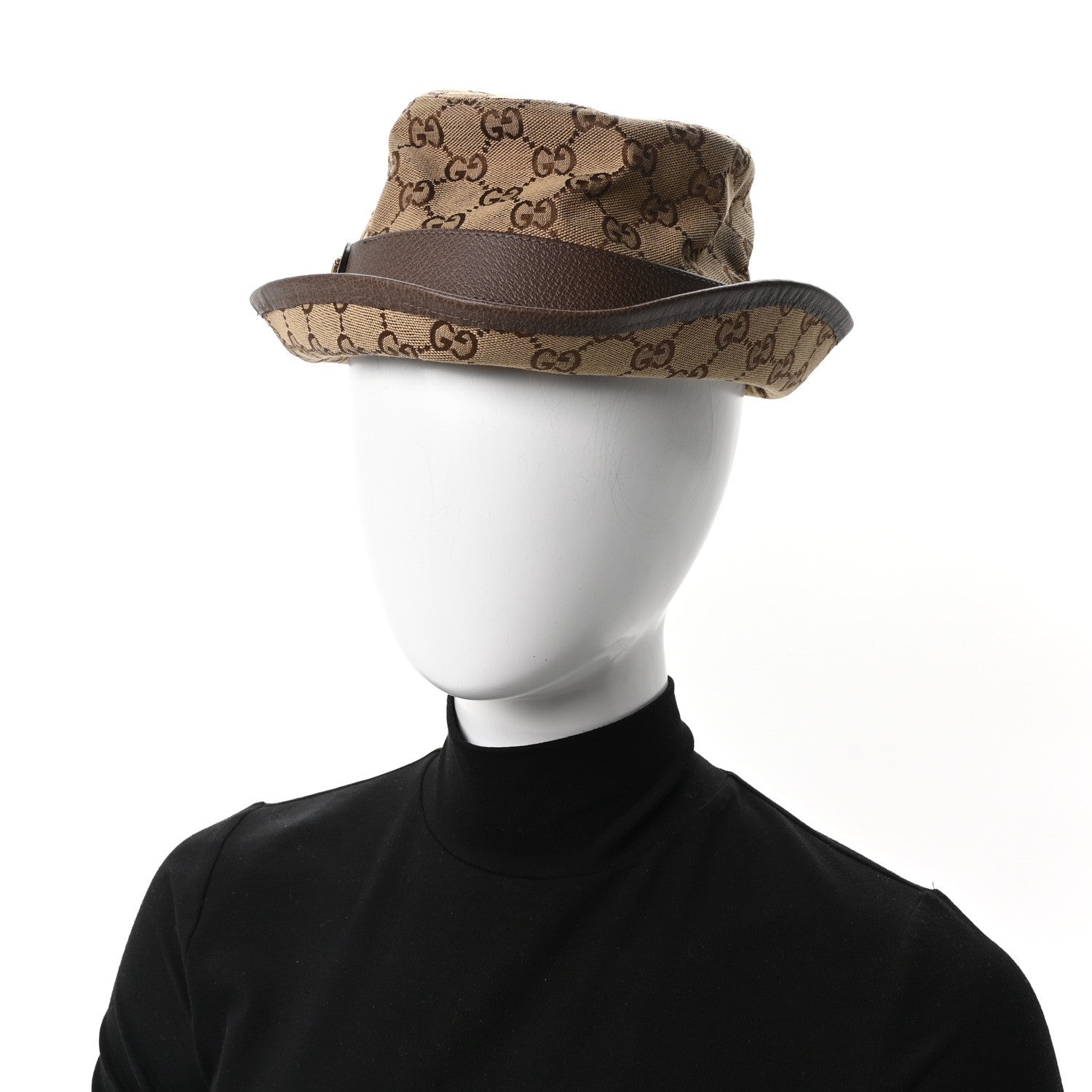 Gucci Monogram Textured Dollar Calfskin GG Jago Bucket Hat M Cacao Beige