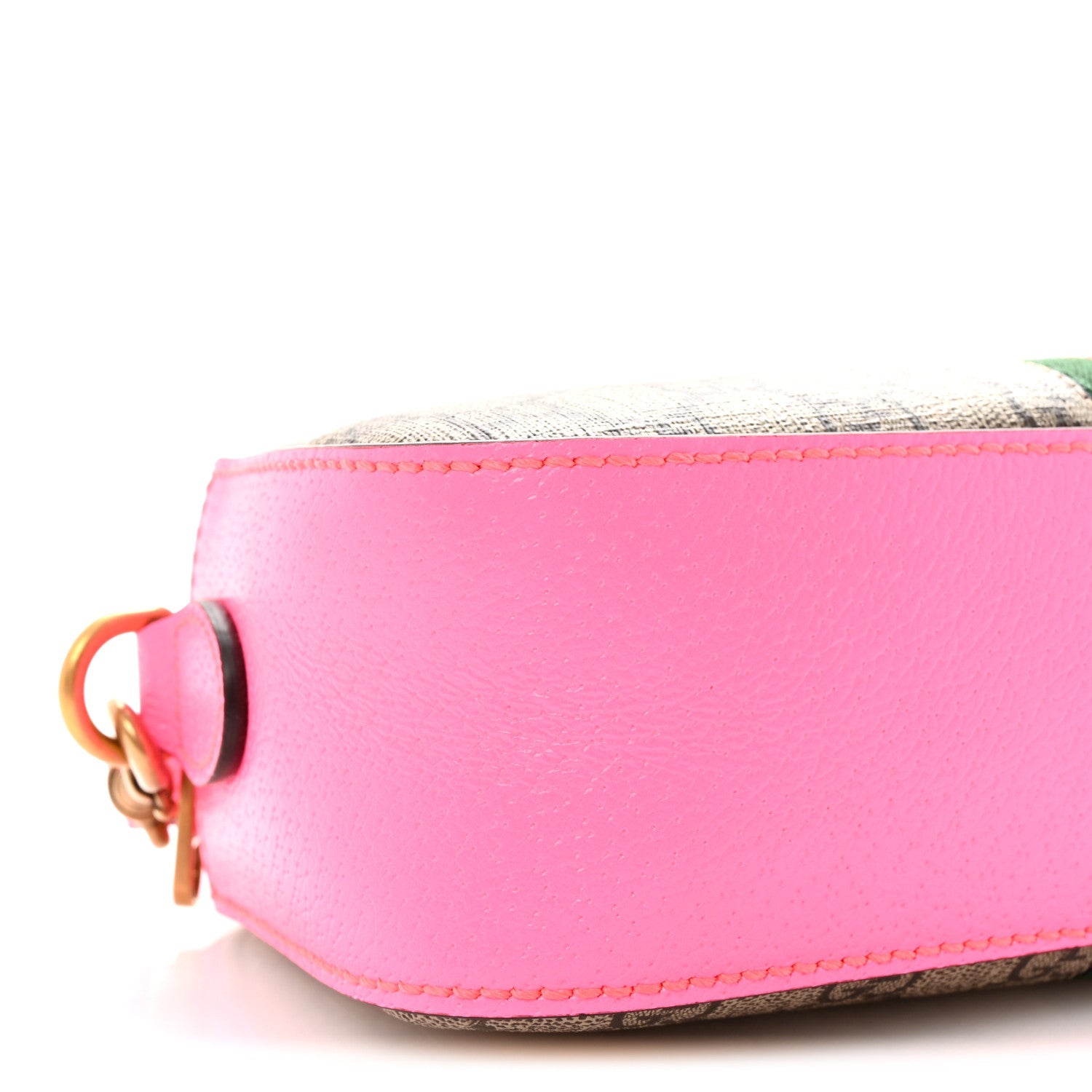 Gucci GG Supreme Monogram Textured Dollar Calfskin Web Ophidia Small Crossbody Bag Beige Ebony Fuchsia