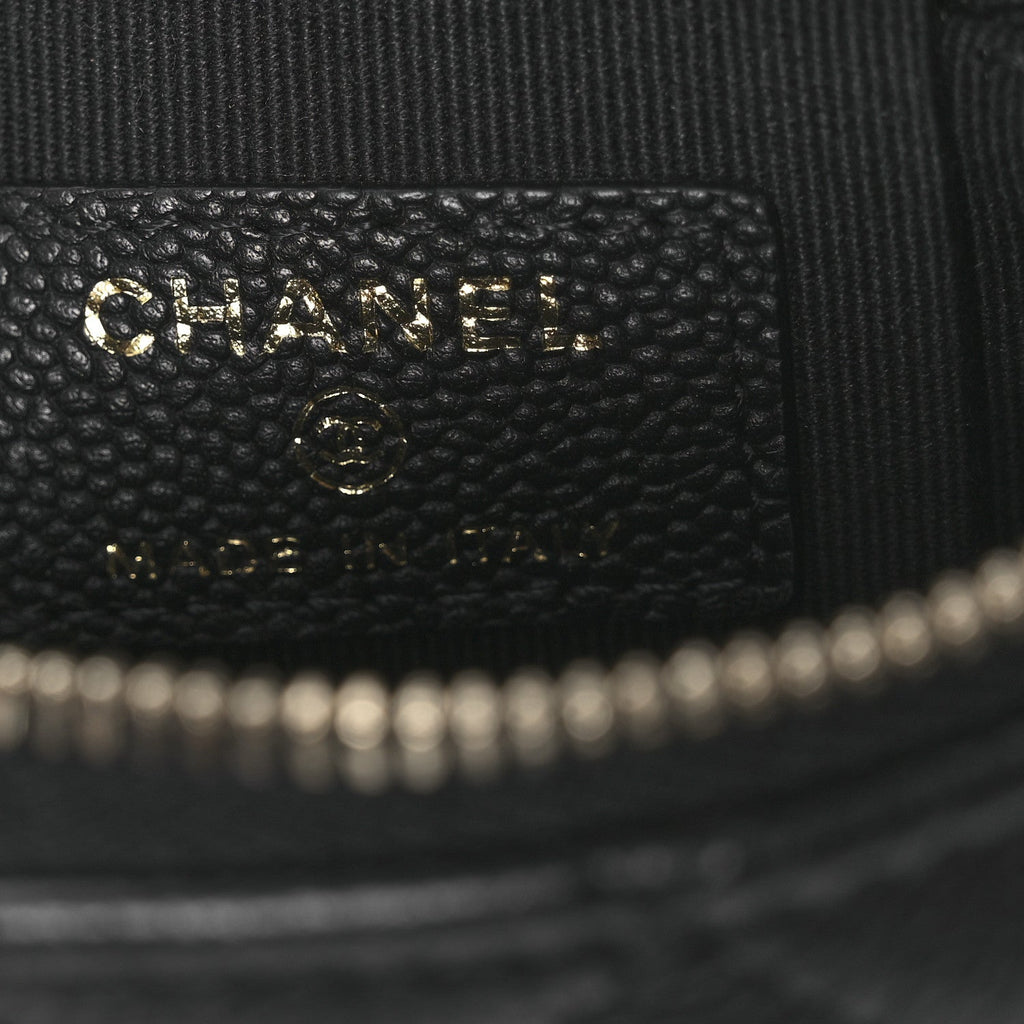 Chanel Caviar Quilted Small Vertical Coco Beauty Vanity Case With Chain Black