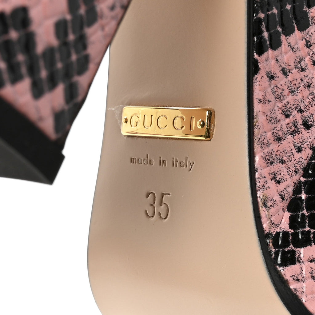 Gucci Calfskin Python Print Horsebit Platform 35/120mm Slingback Pumps 35 Wild Rose