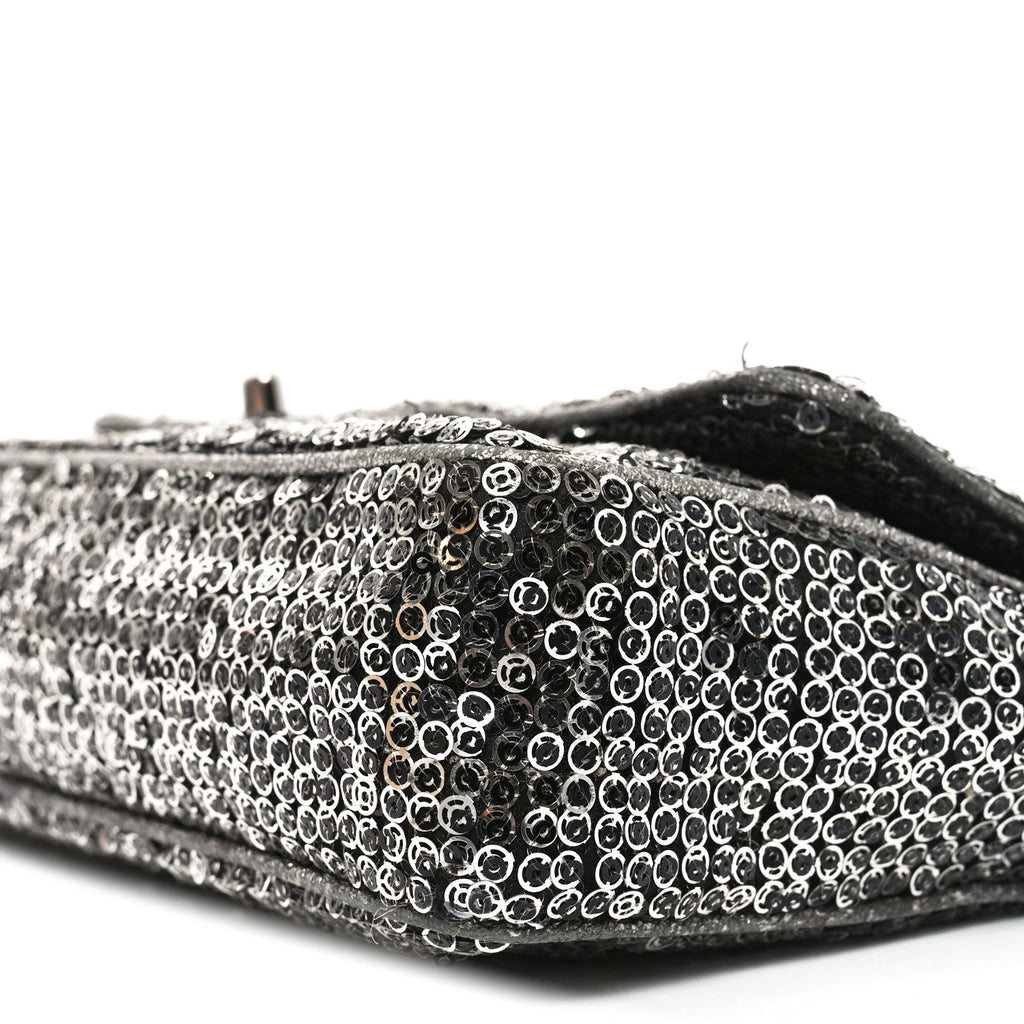 Chanel Sequin Medium Single Flap Dark Silver
