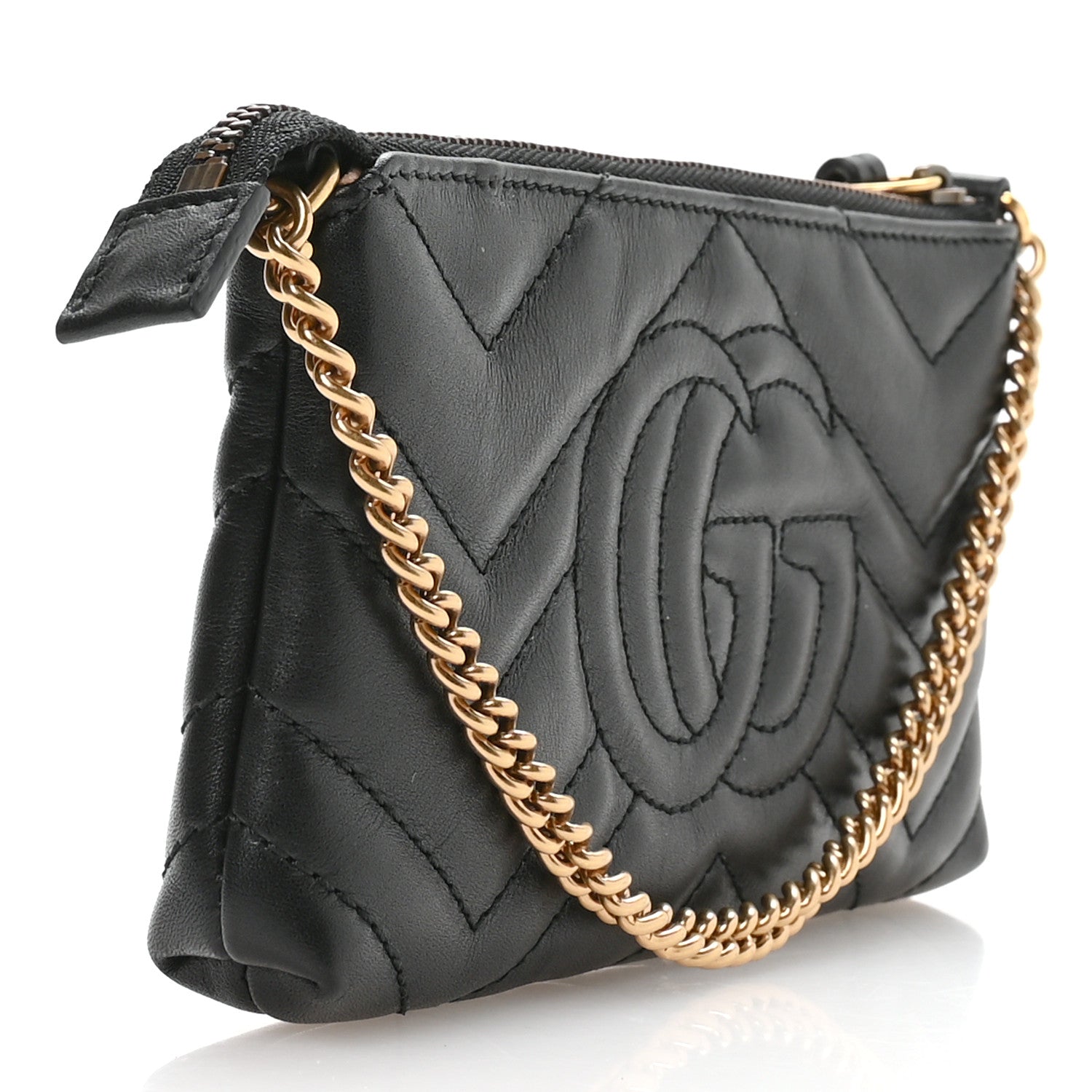 Gucci Calfskin Matelasse Mini GG Marmont Chain Bag Black