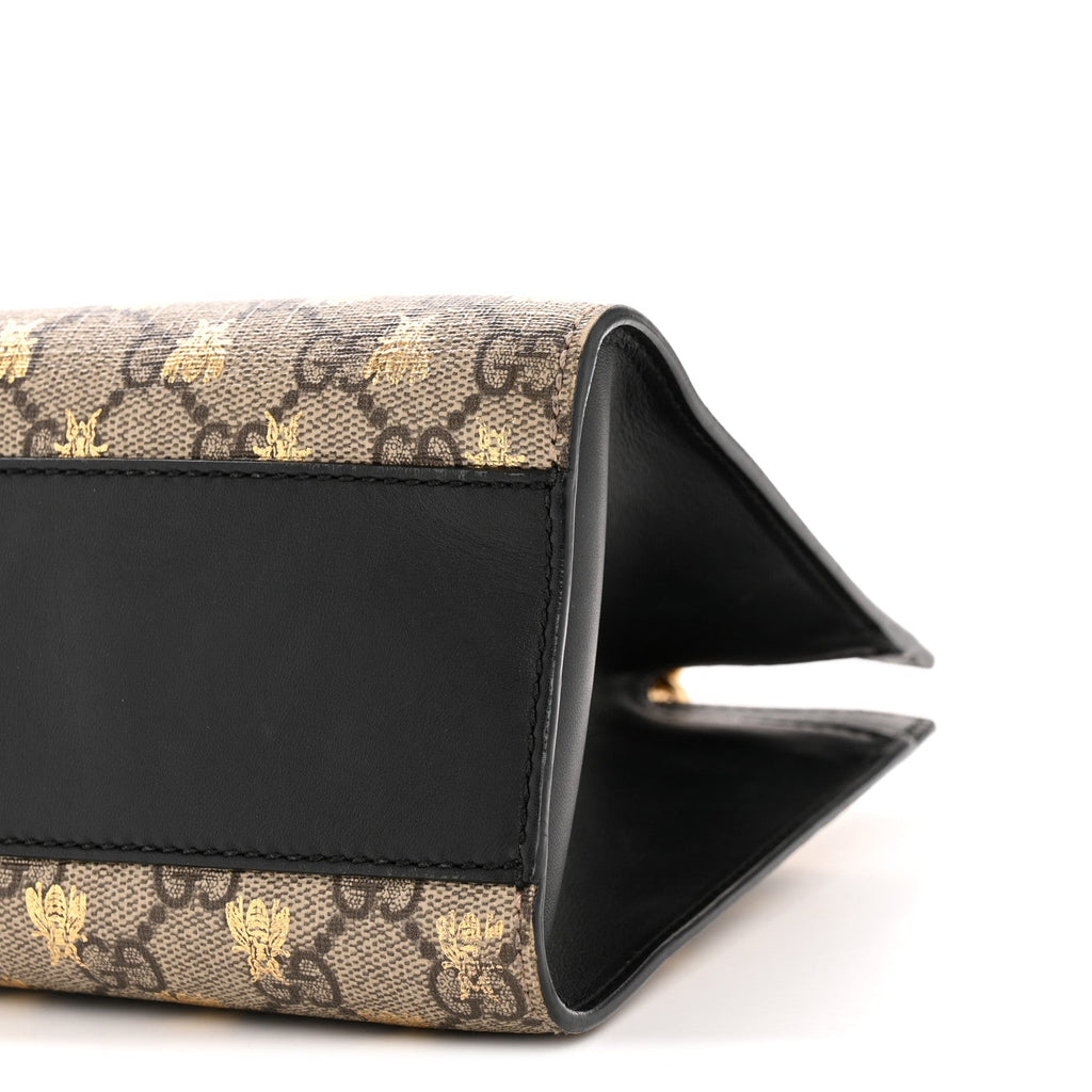 Gucci GG Supreme Monogram Bees Small Padlock Tote Beige Oro Black