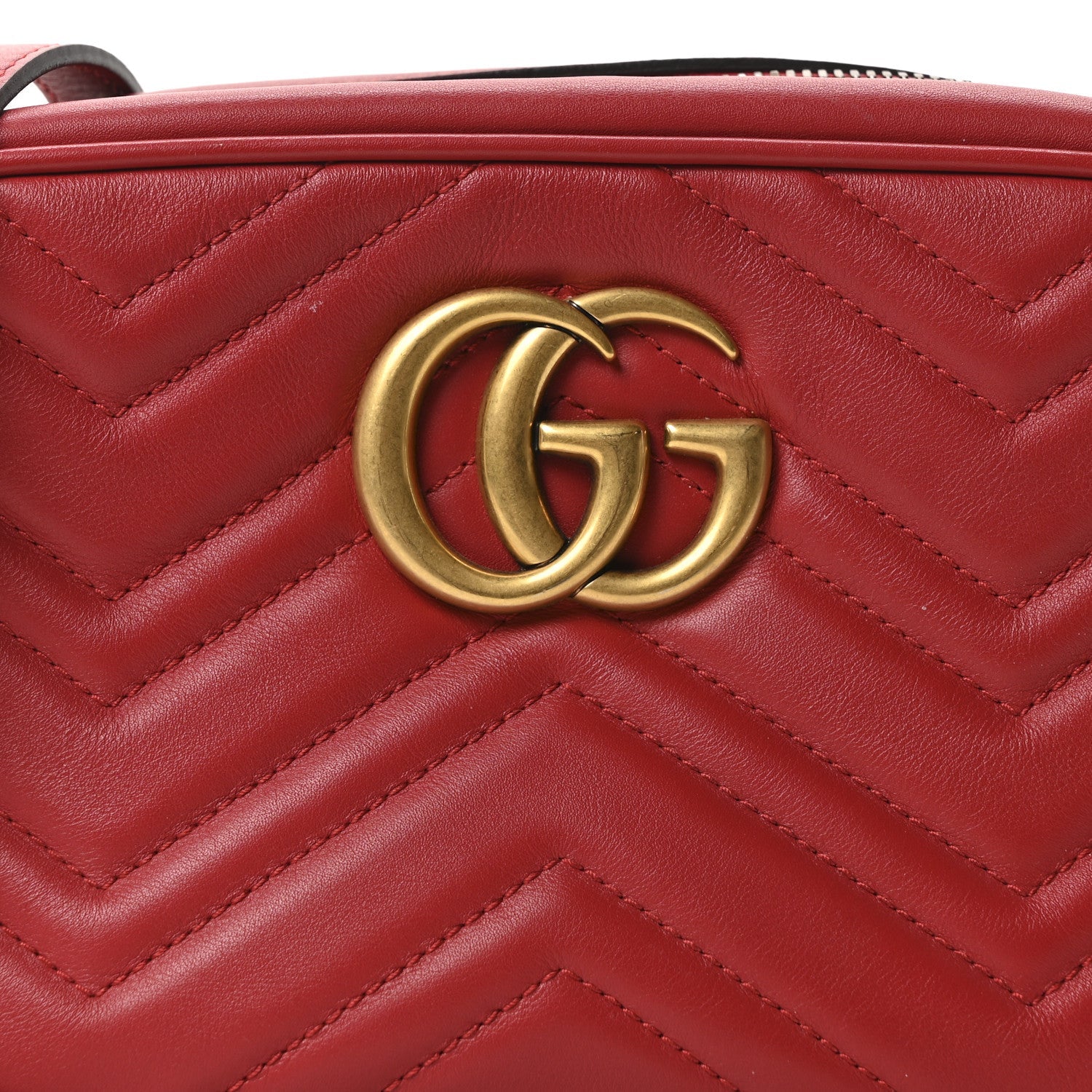 Gucci Calfskin Matelasse Small GG Marmont Chain Shoulder Bag Hibiscus Red