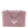 Prada Satin Crystal Metal Triangle Logo Card Holder With Strap Alabastro