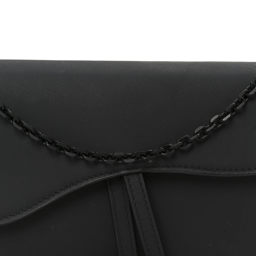 Christian Dior Ultra Matte Calfskin Saddle Chain Wallet Pouch Black