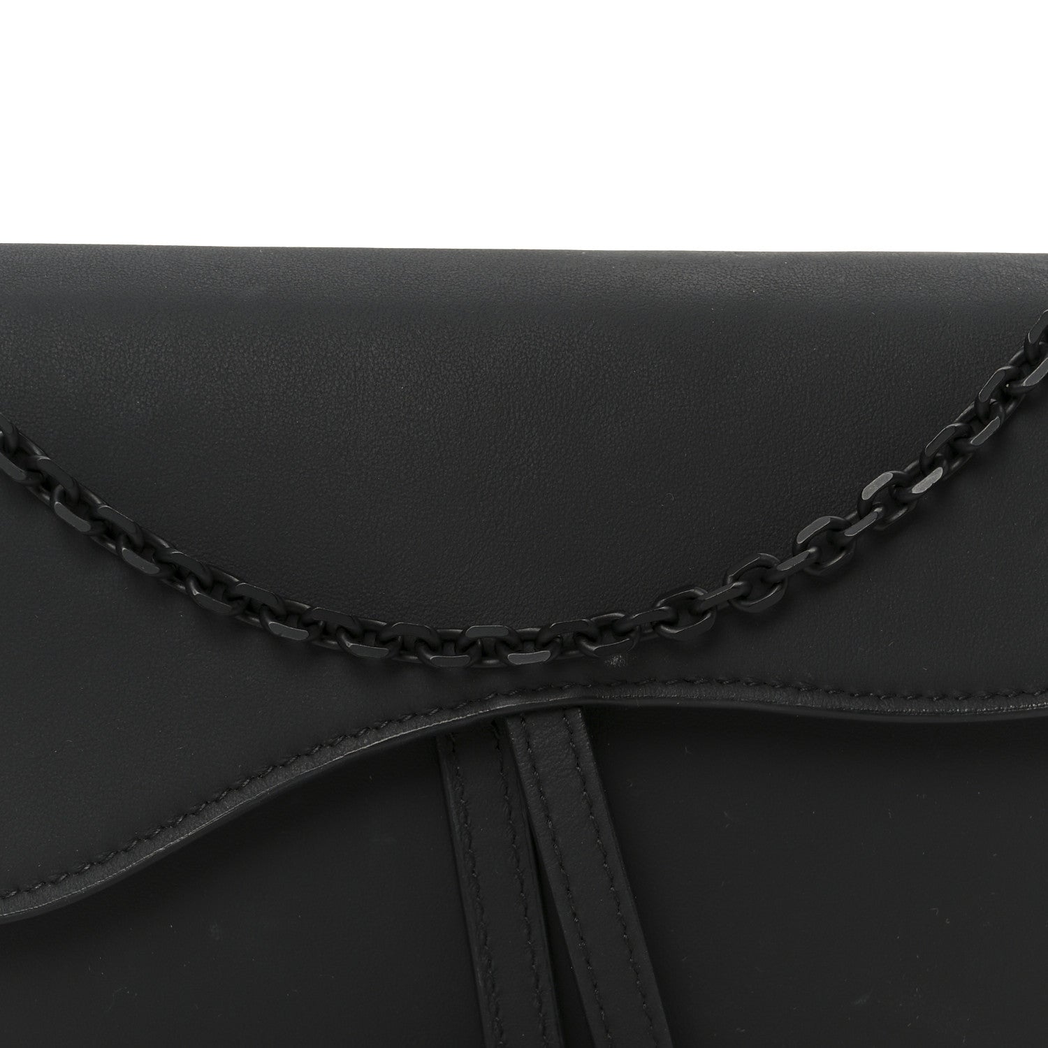 Christian Dior Ultra Matte Calfskin Saddle Chain Wallet Pouch Black
