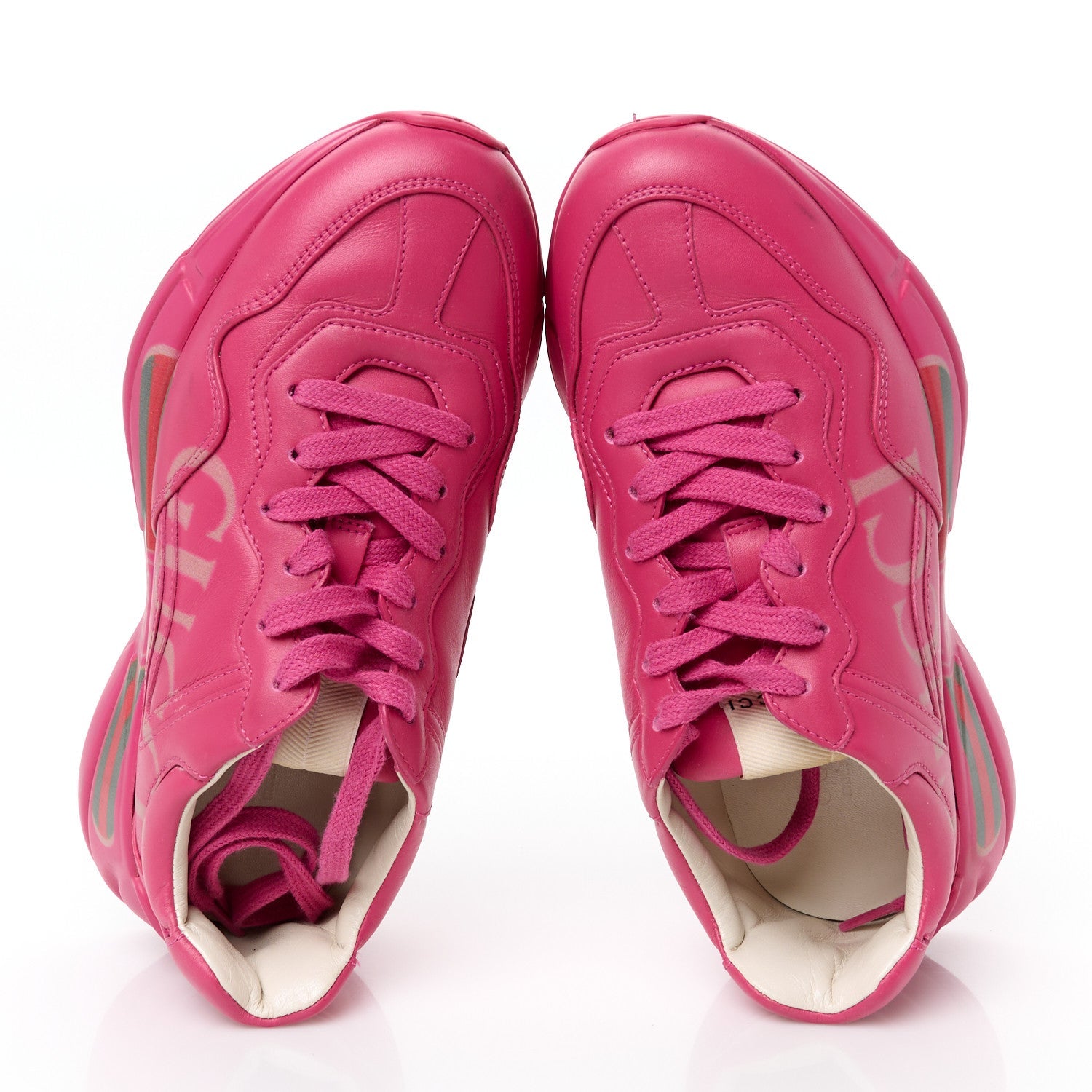 Gucci Calfskin Logo Womens Rhyton Sneakers 35 Box Pink