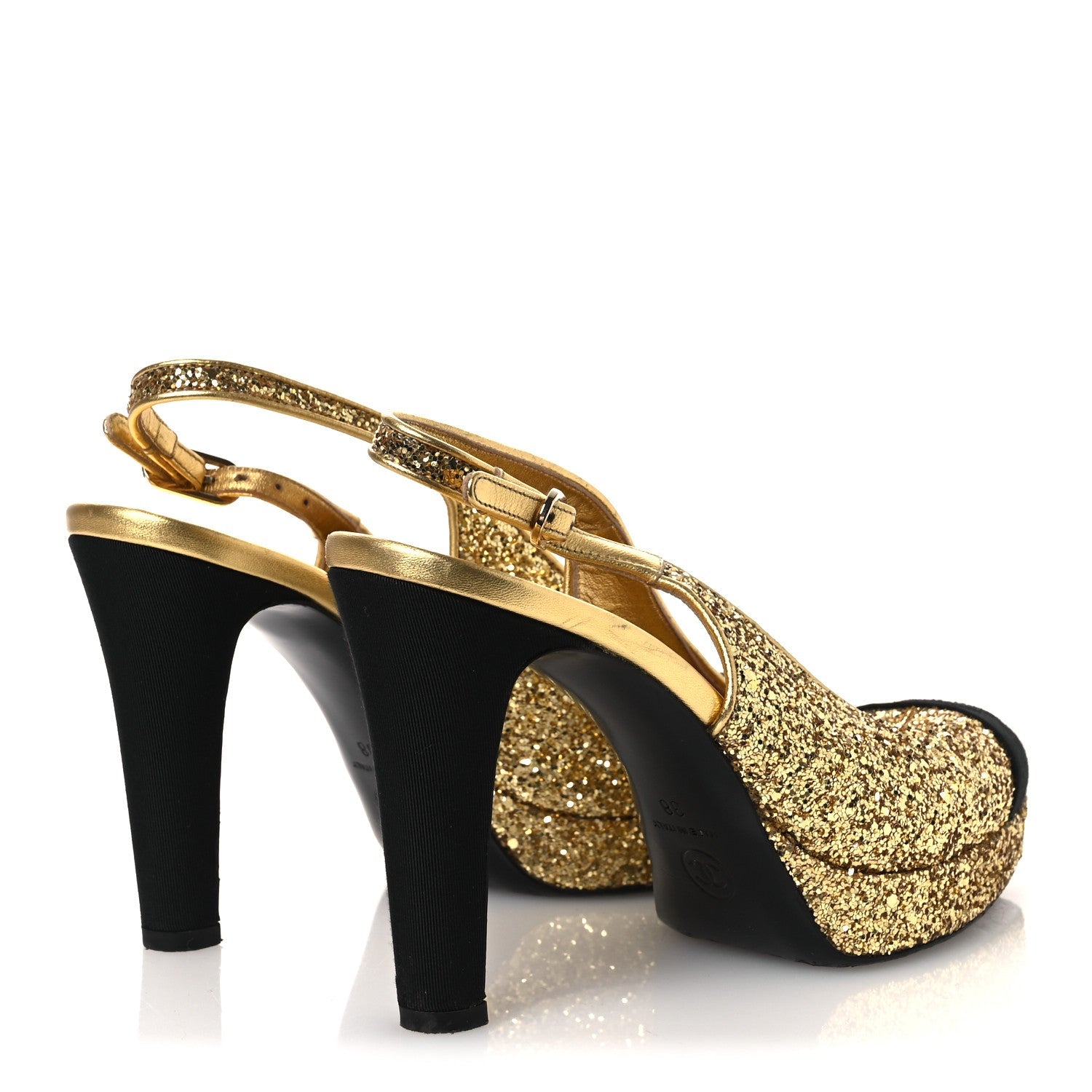 Glitter Grosgrain Cap Toe CC Slingback Pumps 38 Gold Black