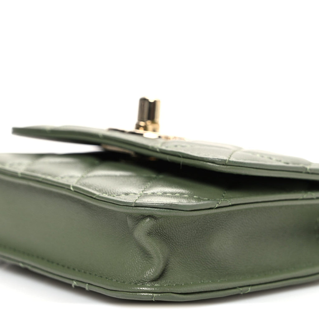 Chanel Lambskin Quilted Trendy CC Card Holder On Chain Green